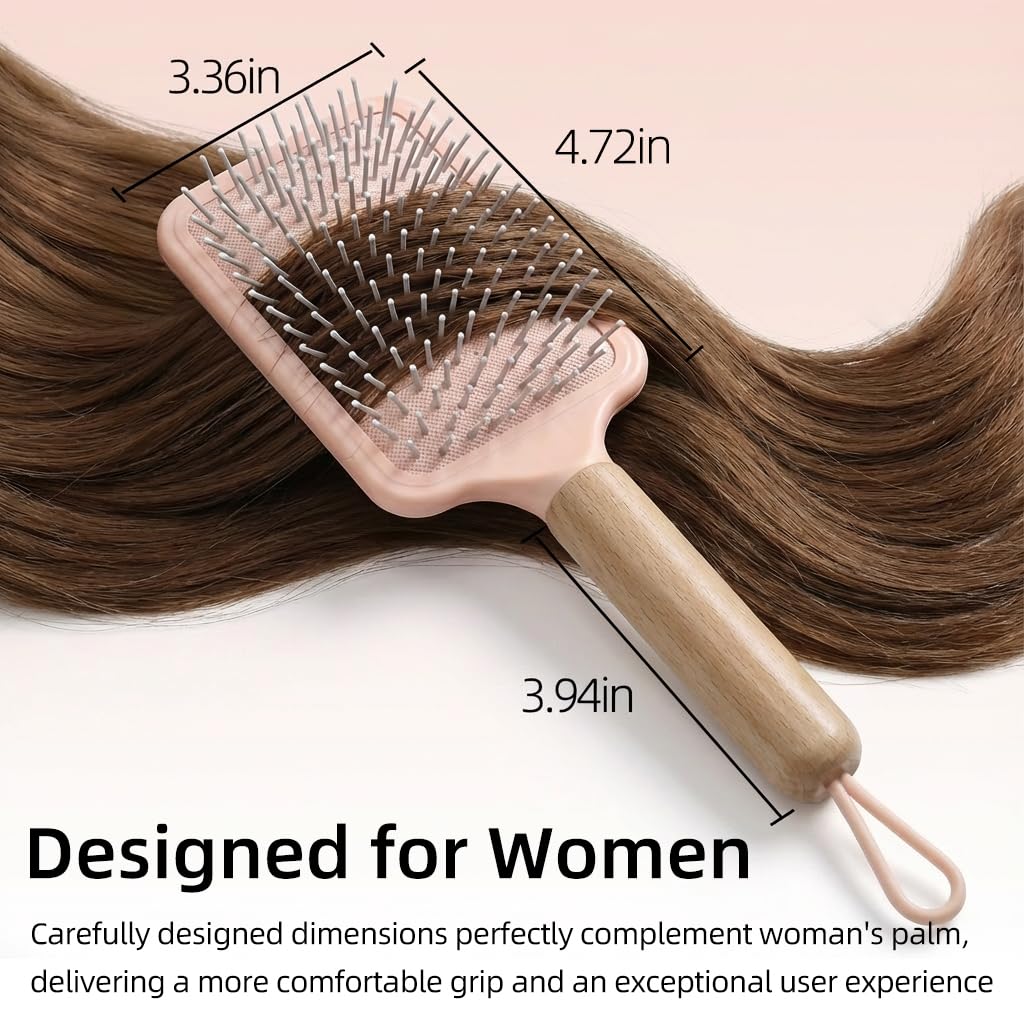 Detangling Hair Brush for Thick, Curly Hair - Solid Wood Handle & Cushion Base | Blue