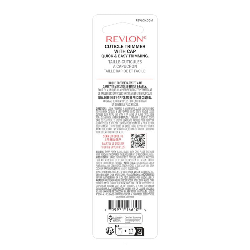 Revlon Cuticle Trimmer With Cap, High Precision V-Tip and Comfortable Grip for Gentle and Easy Trimming, 1 Count