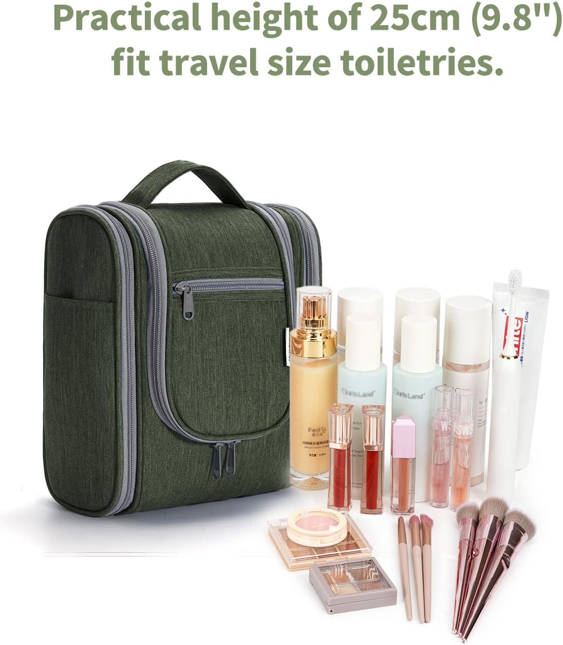 Travel Toiletry Bag - Small Hanging Cosmetic Organizer for Men & Women | Medium, Army Green