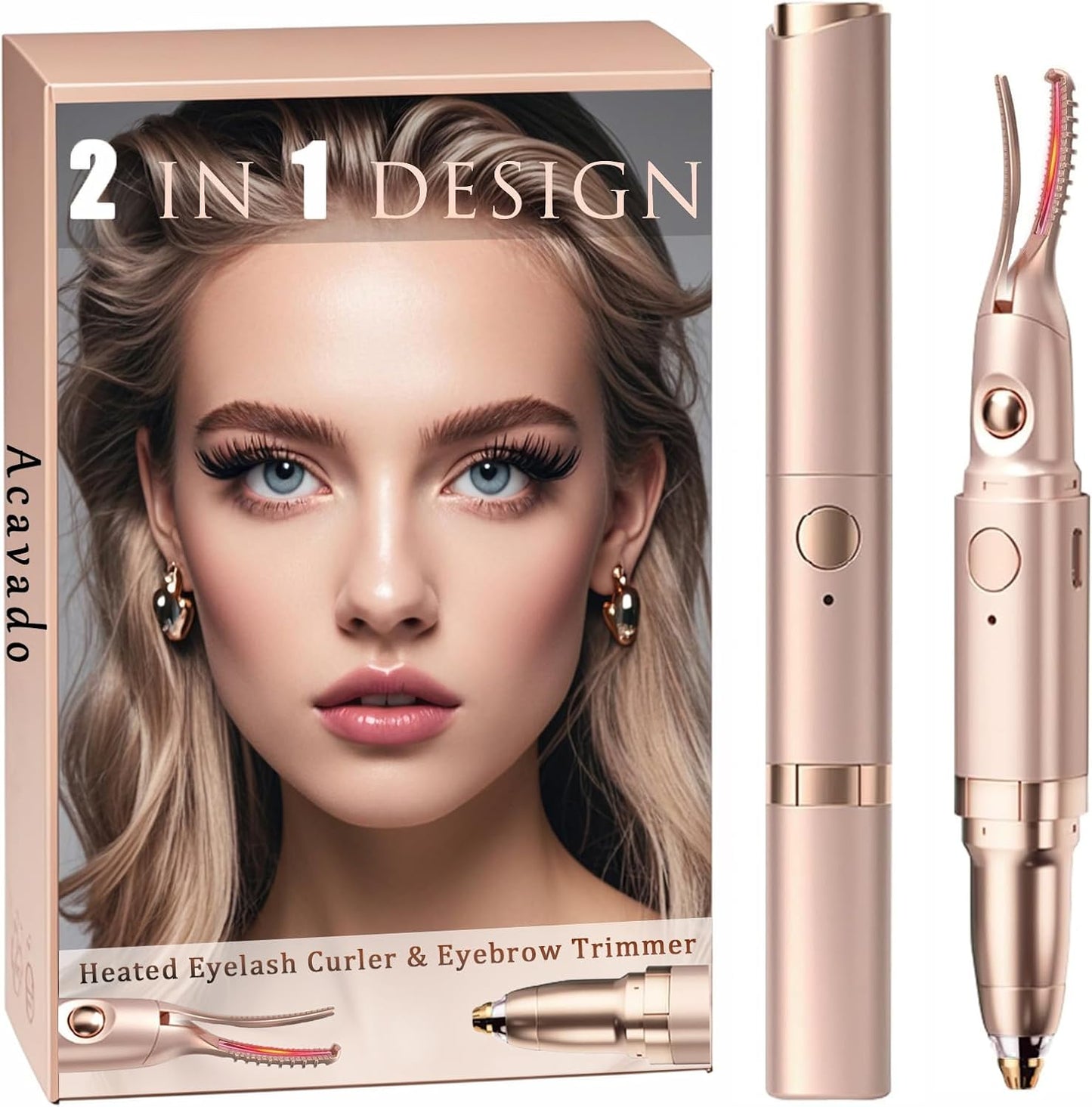 Heated Eyelash Curler - 2-in-1 Electric Eyelash & Eyebrow Trimmer | USB Rechargeable, Anti-Burn Design, Gold