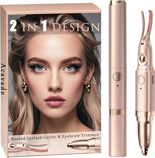 Heated Eyelash Curler - 2-in-1 Electric Eyelash & Eyebrow Trimmer | USB Rechargeable, Anti-Burn Design, Gold
