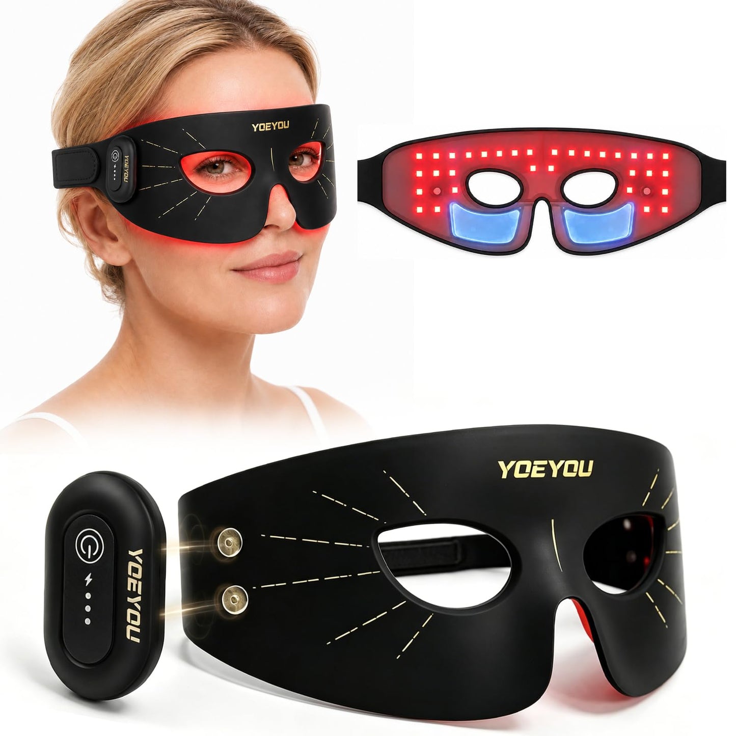 Red Light Therapy for Eyes, Under Eye Red Light Device with 630nm Red & 850nm Near Infrared, Rechargeable Wireless Remote, for Dark Circles, Puffiness, Fine Lines & Screen Fatigue