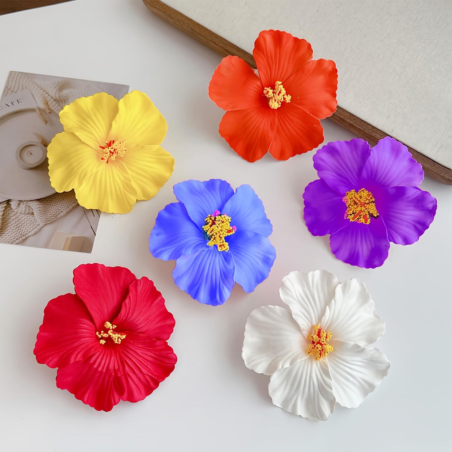 Hawaiian Flower Hair Clips - 6 Pcs Boho Plumeria & Hibiscus Barrettes | 3.5 Inch Cute Summer Accessories for Women & Girls