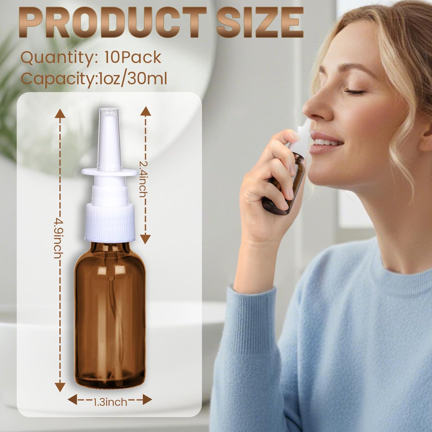 1 oz Empty Amber Glass Nasal Spray Bottles 10 Pack Leakproof & Durable