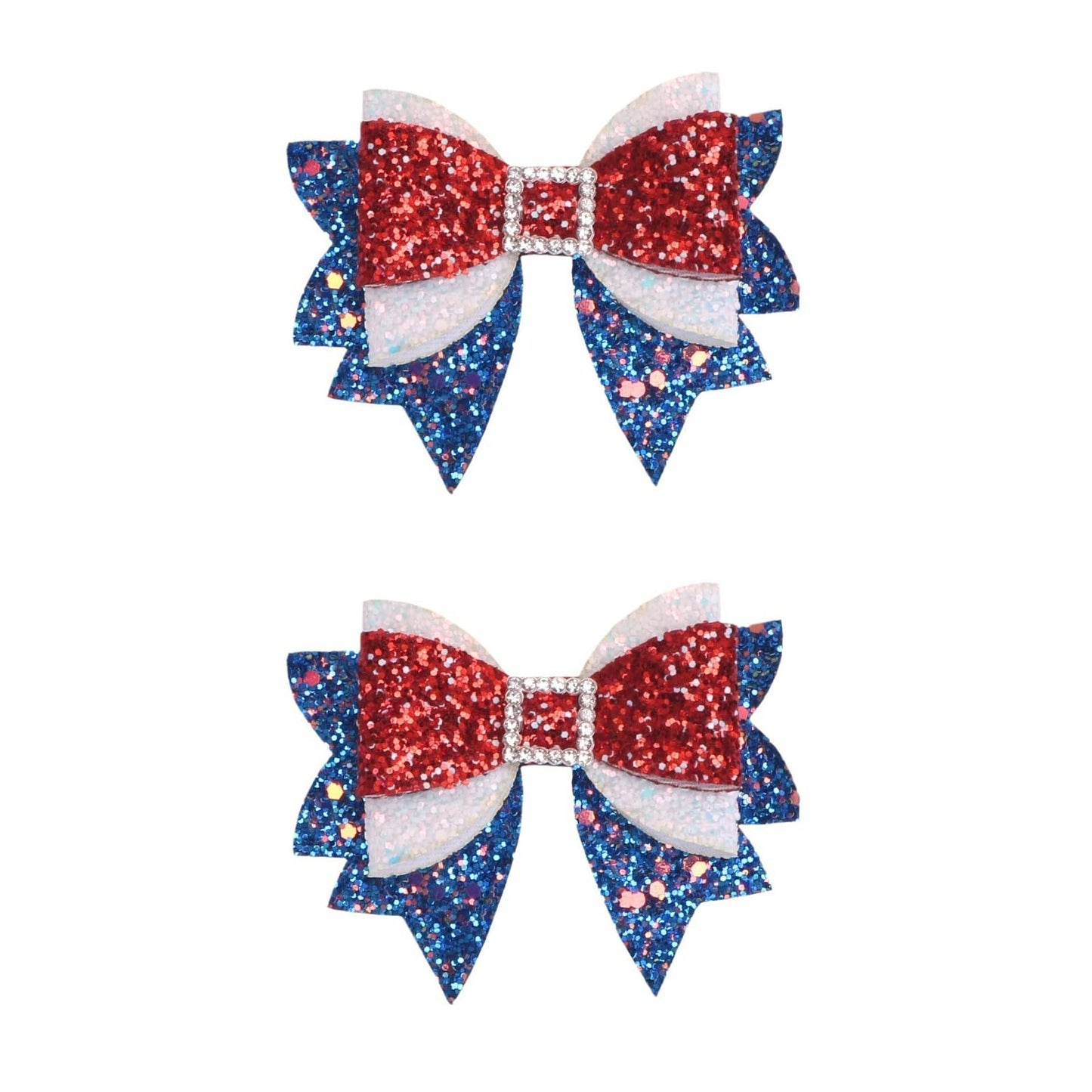 4th of July Patriotic Hair Bows Alligator Clip For Girls Glitter Sparkly Red White Blue Sequin Cheer Barrettes Hairpins Independence Day Xmas Party outfit Dress Decor Accessory Gift 3.5"