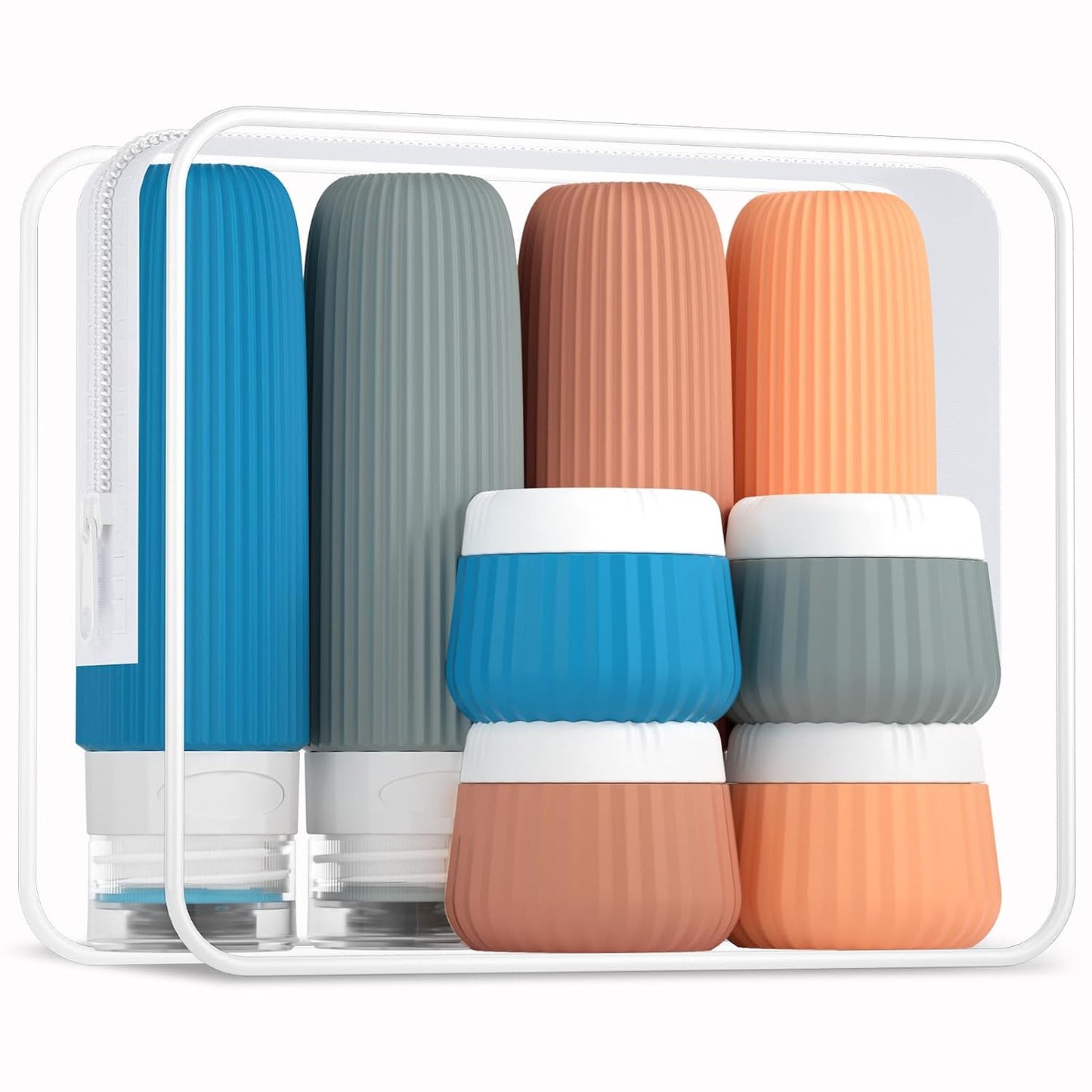 Travel Bottles - 8 Pack TSA Approved 3 oz Leak Proof Silicone Containers | Clear Toiletry Jars
