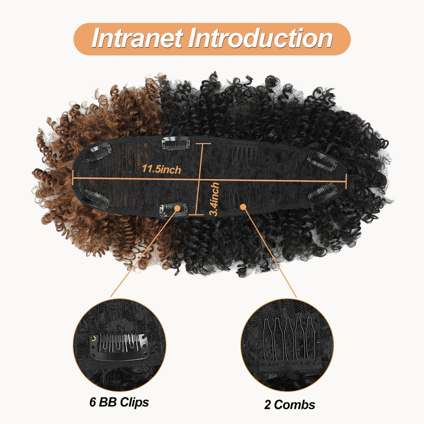 Kinky Curly Mohawk Wig - Natural Black & Caramel Brown Ponytail with Bangs | Short Synthetic Clip-In Extension 2/30