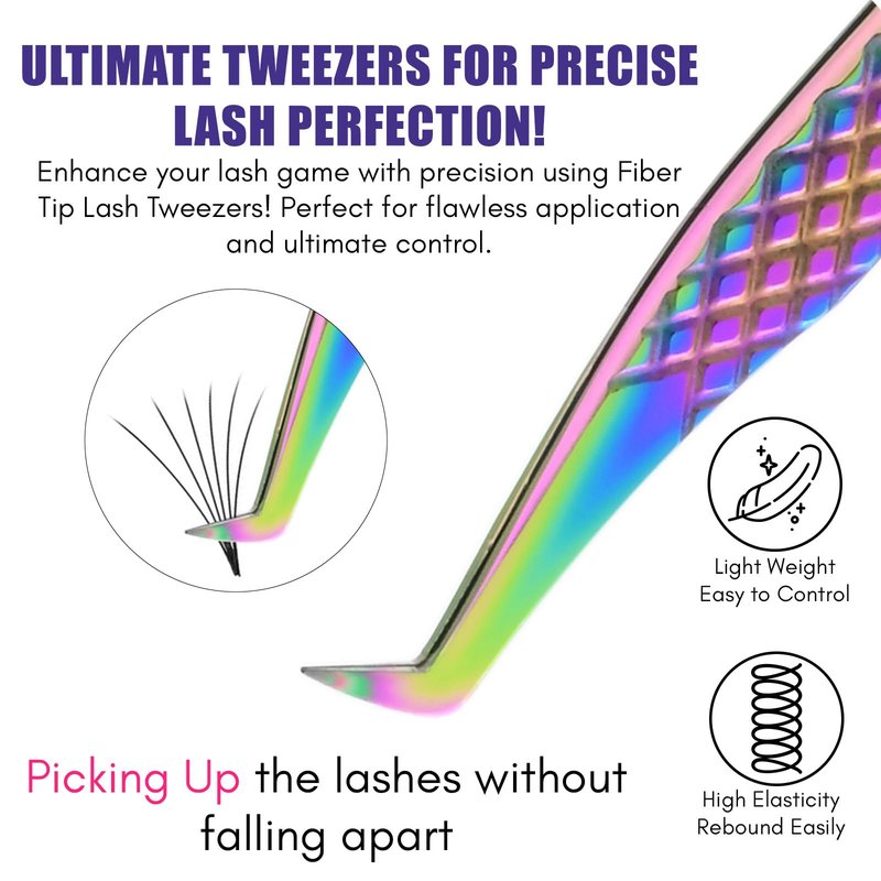 2pcs Fiber Tip Lash Tweezer Set – Boot Volume Tweezer & Isolation Tweezer, Professional Eyelash Extension Tools, Stainless Steel Non-Slip Grip for Classic, Volume & Mega Volume Lashes (Multi)