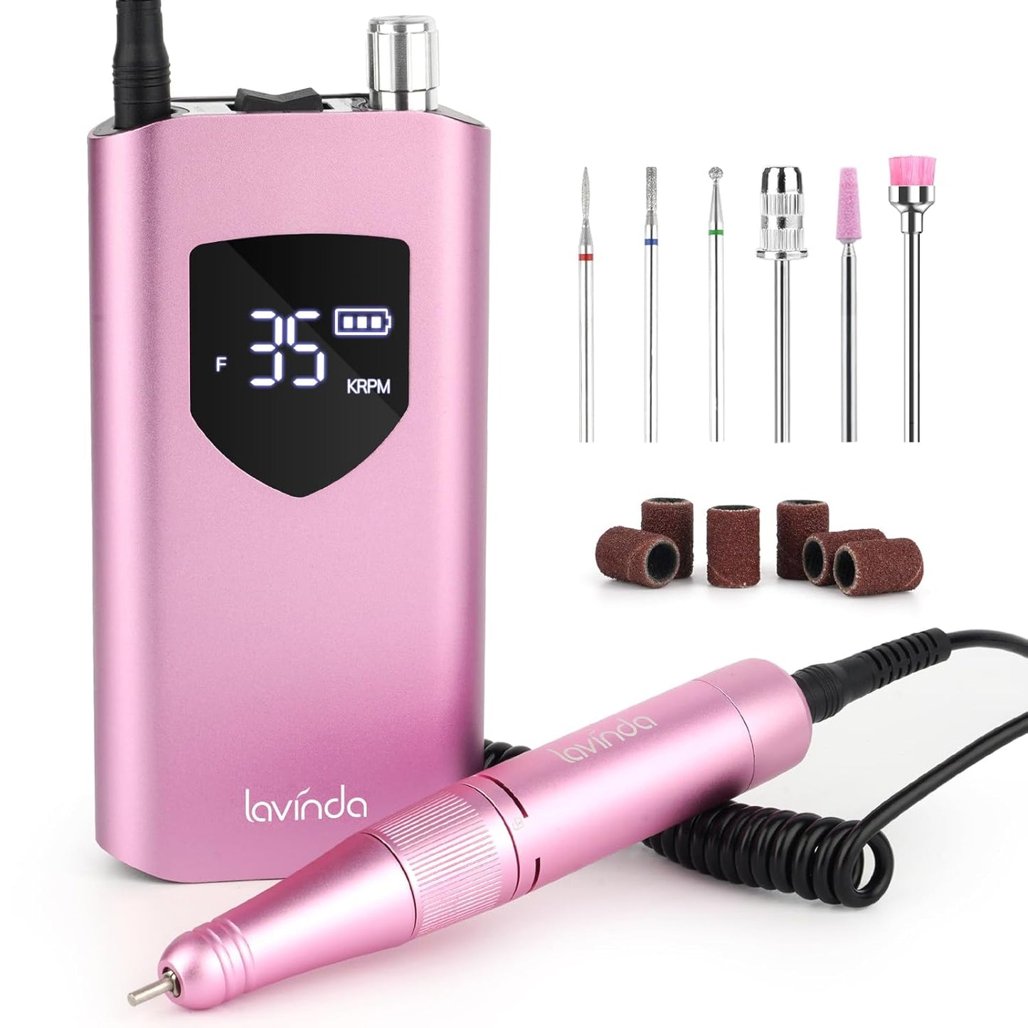 Lavinda Nail Drill - 35000 RPM Cordless Electric File for Acrylic & Gel Nails | Home & Salon Use - Viva Magenta