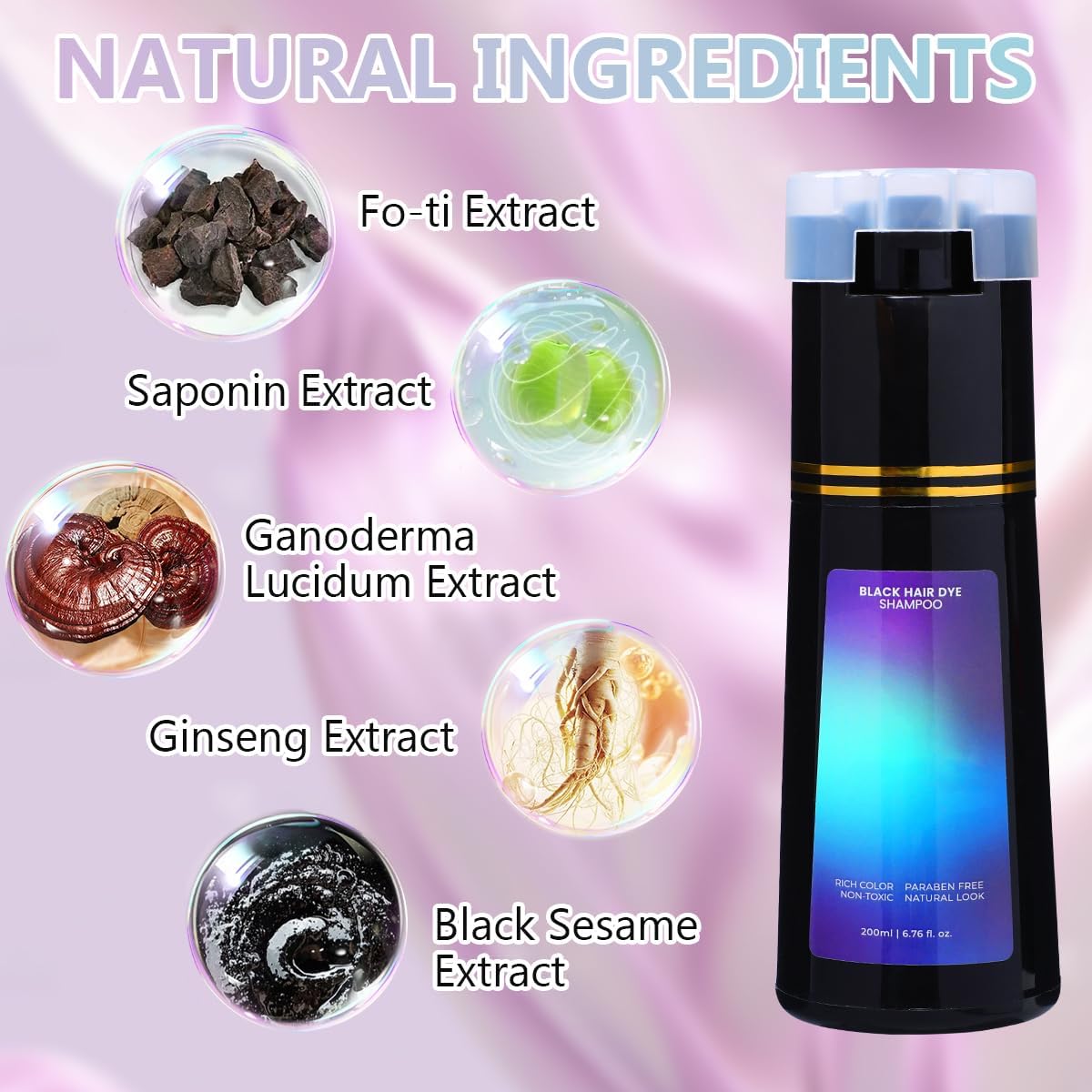 Instant Hair Color Shampoo - Herbal Formula for Gray Coverage | At-Home Hair Care for Men & Women (Black)