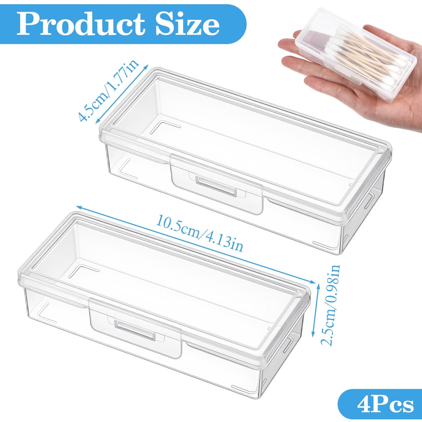 4 PCS Cotton Swab Holder for Travel, Clear Floss Pick Holder, Small Containers for Travel, Portable Storage Case for Cottons Buds Hair Ties Floss