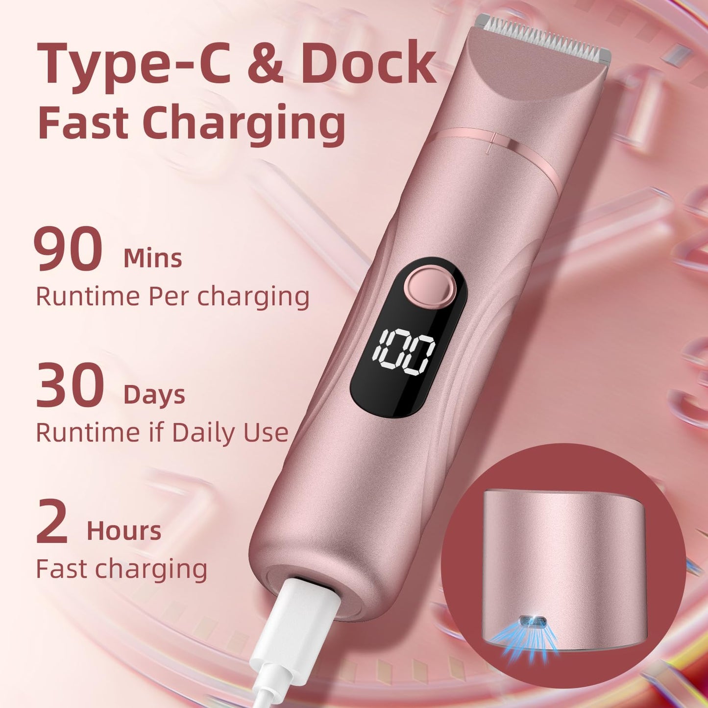 Bikini Trimmer for Women 3 in 1 Electric Shaver Razors Nose Hair Trimmer Waterproof Pubic Hair for Underarm Leg Arm Body (Rose Gold)
