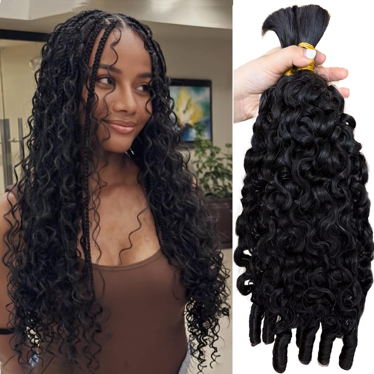 15A Human Braiding Hair - Boho Burmese Curly Spiral Ends | 18 Inch, 60g Bundle for Salon-Quality Styles