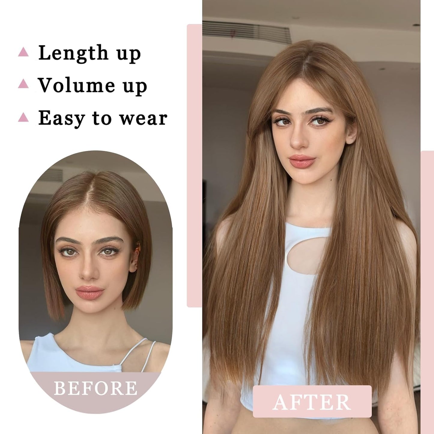 Clip-In Hair Toppers for Women - 24 Inch Straight Synthetic Hairpiece | Golden Brown & Bleach Blonde Mix