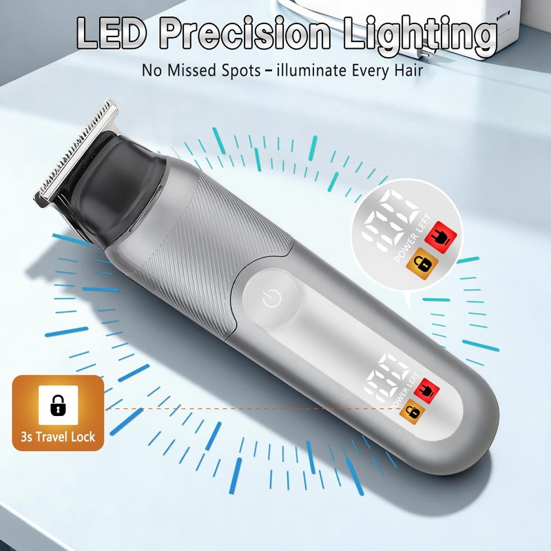 SUNNOW Electric 5-in-1 Body Hair Trimmer - Groin Trimmer for Men -Beard Trimmer for Men - Wet/Dry Shaver Groomer, Waterproof with LED Light, Gifts for Husband Father