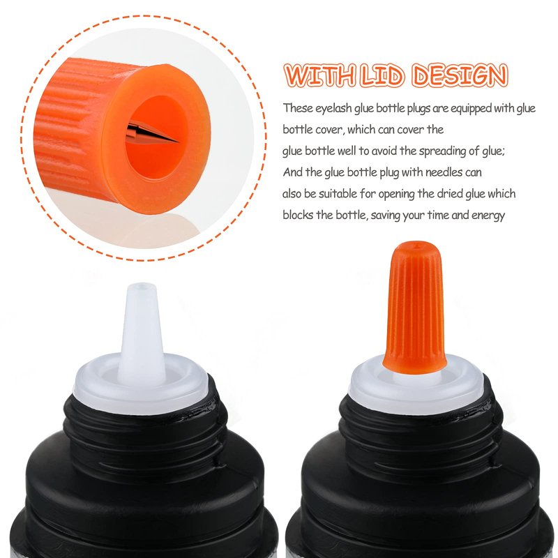 44 Pieces Lash Glue Replacement Tops Kit Eyelash Glue Nozzle Tips Lash Bottle Plug Mouth Tips Pins Blocking Needle for Home Salon Extensions Tools