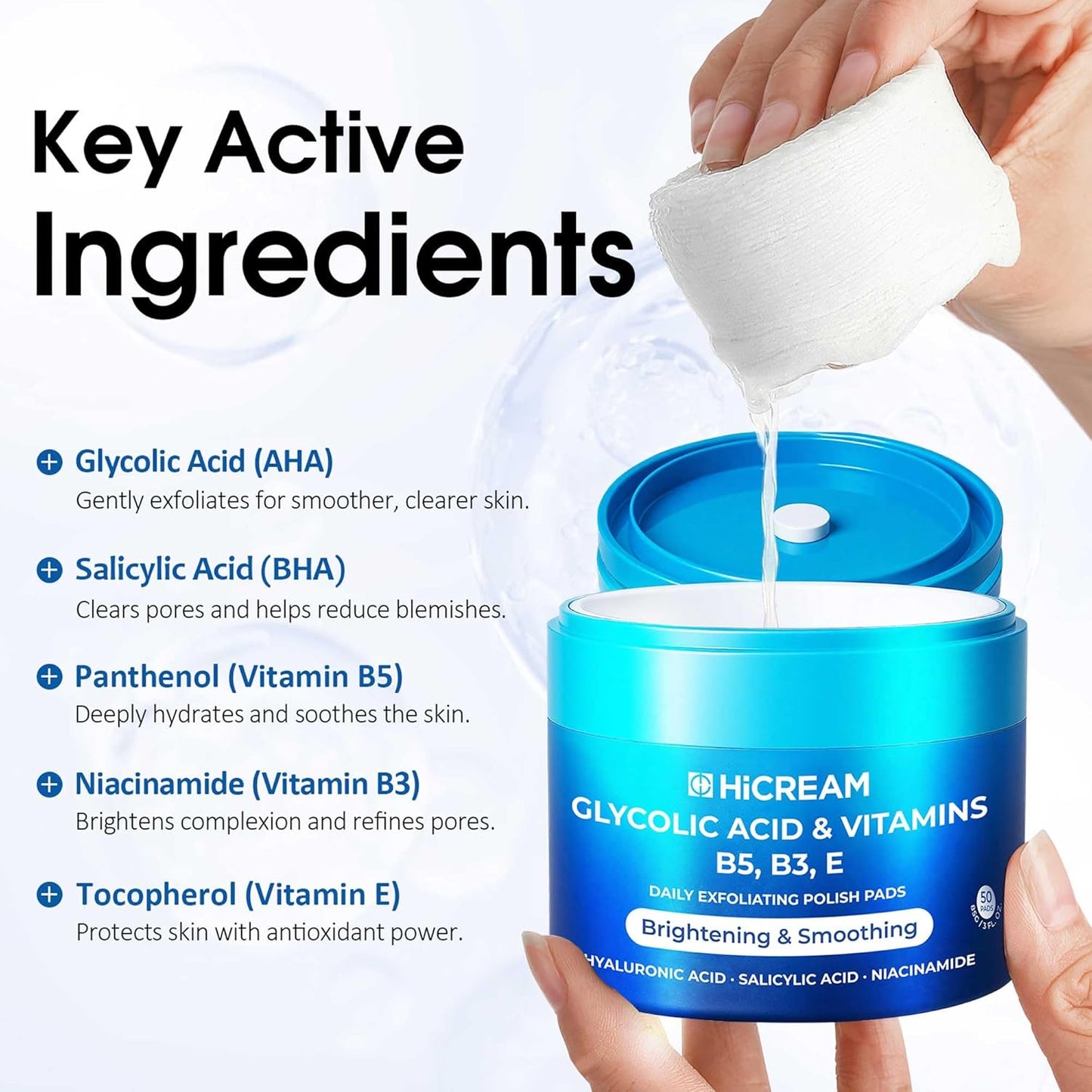 Glycolic Acid Exfoliating Pads - Dual-Textured Toner for Pore Care & Skin Radiance | 50 Pads with Niacinamide & Salicylic Acid