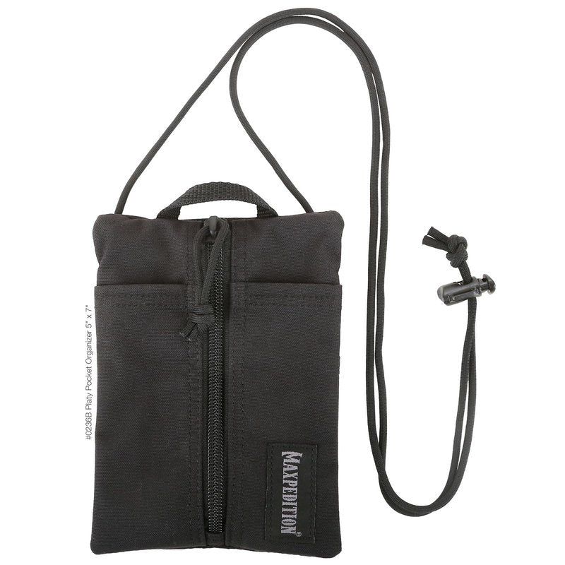MAXPEDITION Platy Pocket Organizer, Durable EDC Tool Pouch for Men, Neck Wallet with Paracord Lanyard, Holds Flashlight, Multitool, Pen, Notebook (Black, 5" x 7")