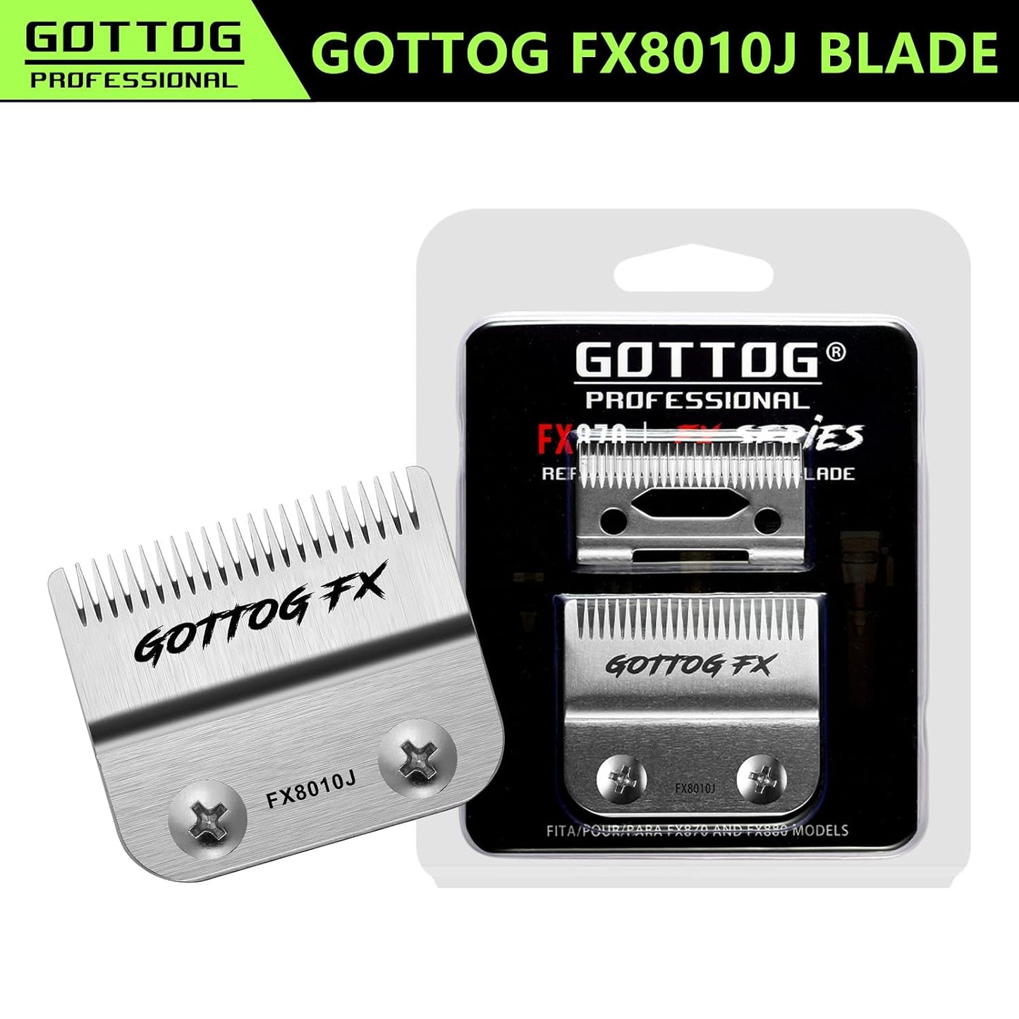 Replacement Blades for BaBylissPRO FX870, FX890, FX825 Clippers - DLC Fade Blade, Silver