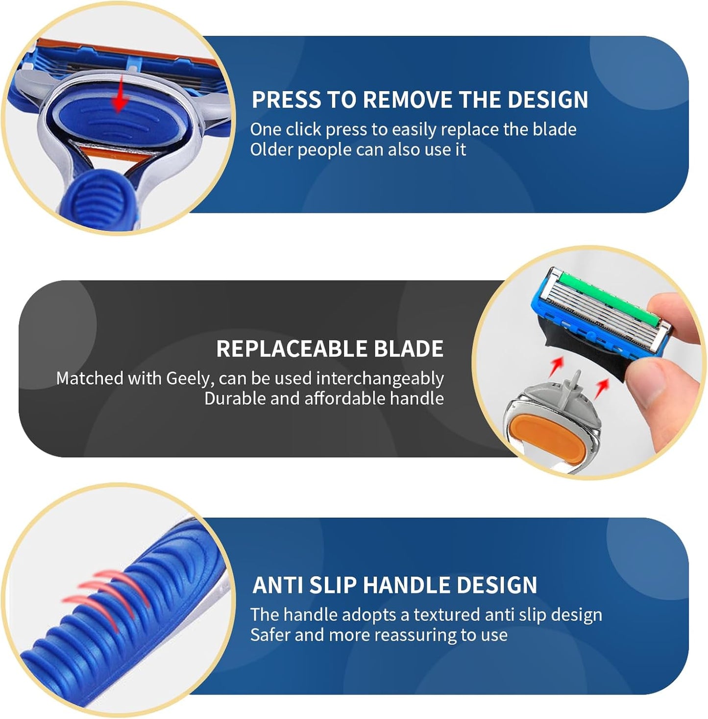 Gillette Fusion5 Razor Handle - Ergonomic Non-Slip Design for Men | Blue Replacement Handle (1 Pack)