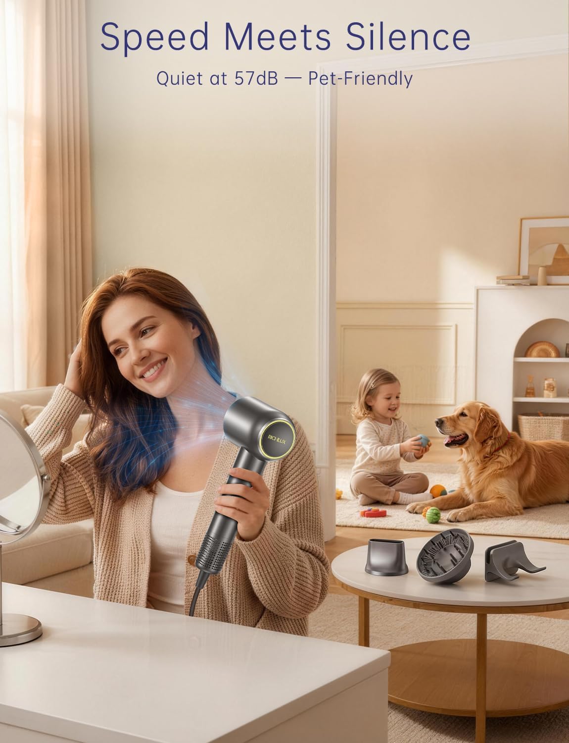 Ionic Hair Dryer - 160,000 RPM Professional High-Speed Blow Dryer | Lightweight & Quiet with Diffuser for Travel