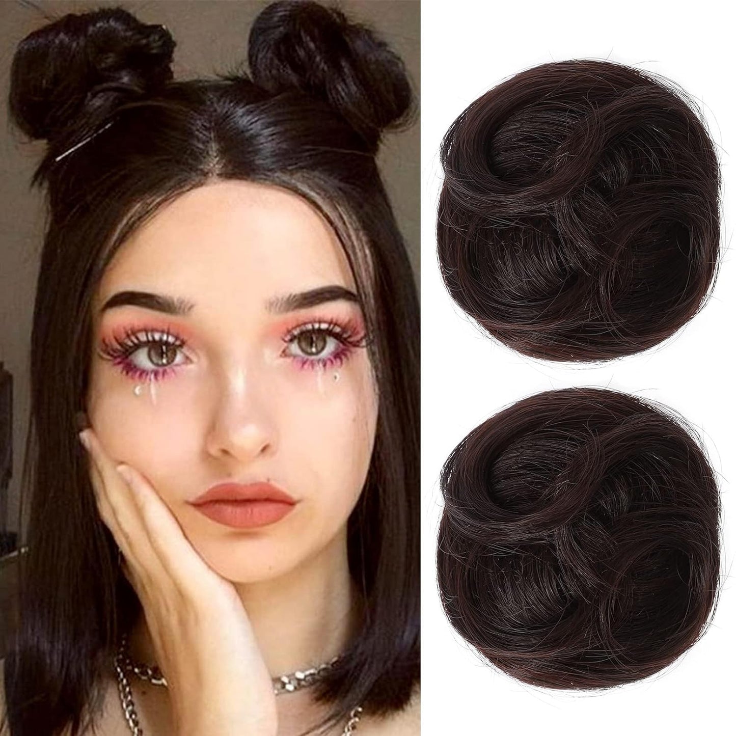 Mini Claw Clip Hair Bun Extensions - 2 PCS Messy & Cat Ears Updo Accessories | Golden Blonde Mix