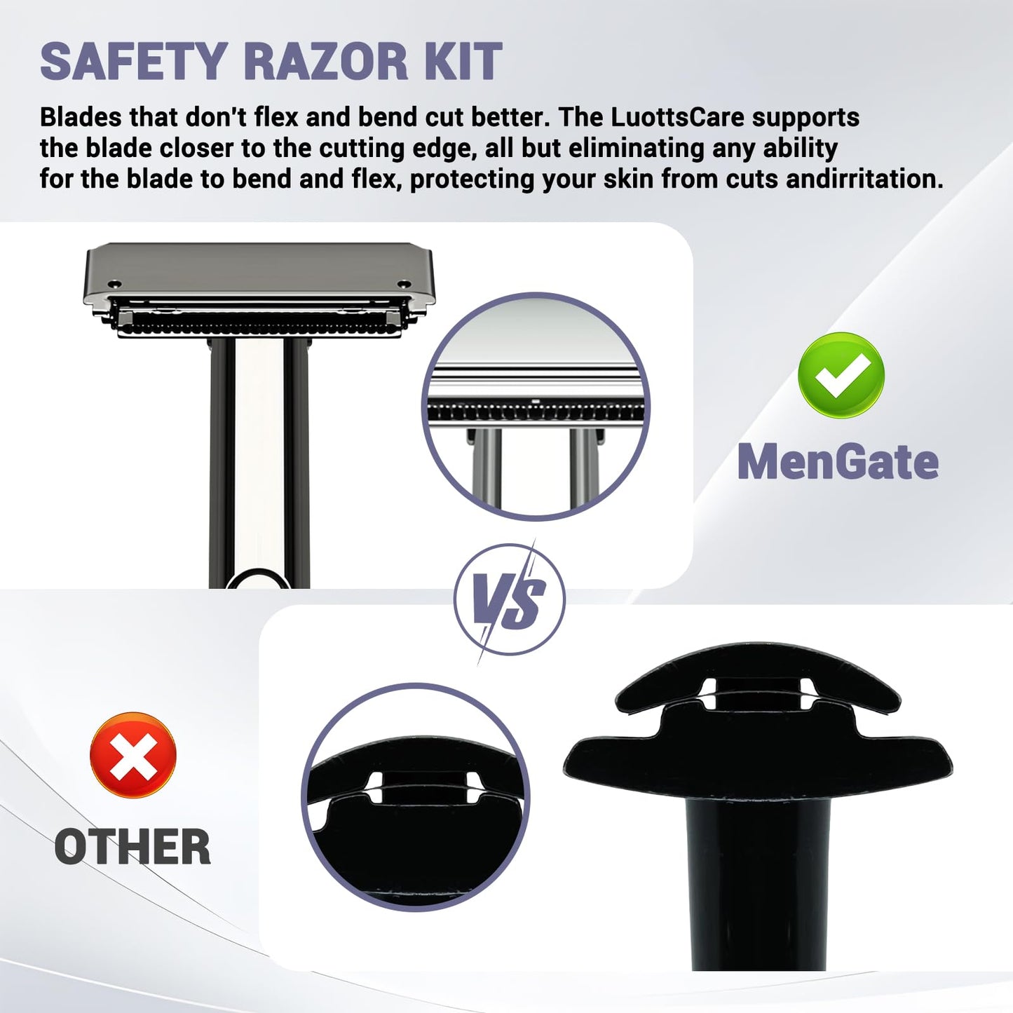 MenGate Adjustable 2-Blade Safety Razor Set with Magnetic Head for Men Women - with 10 Blades, Shave Brush - Precision Shaving, Reusable & Plastic-Free Shaver, for Beard, Head, Leg Shaving