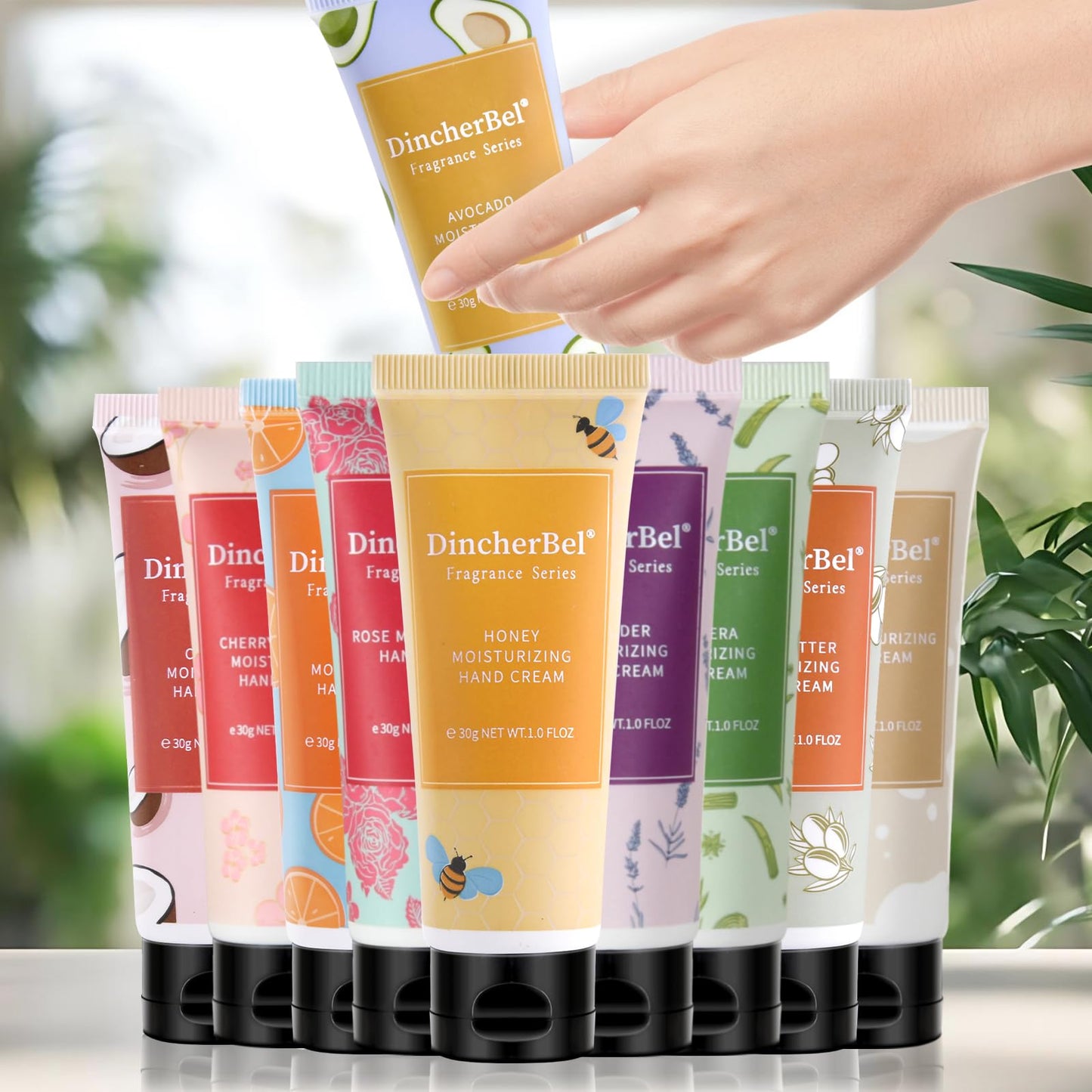 DincherBel 10 Pack Travel Hand Cream Set 30ml - Dry Skin Instant Moisturizer Gift Set