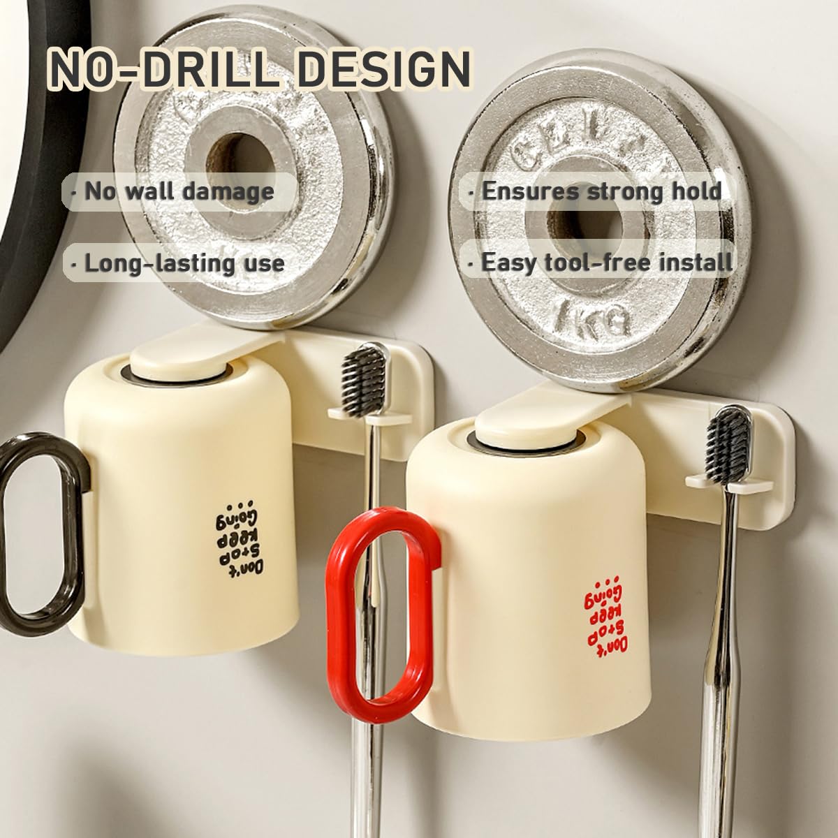Magnetic Toothbrush Holder with Cup - Wall Mounted No Drilling Toothbrush Holder for Bathroom - Ventilated Reverse Hanging Design - Space Saving Bathroom Organizer for Vanity, Shower, RV (Black)