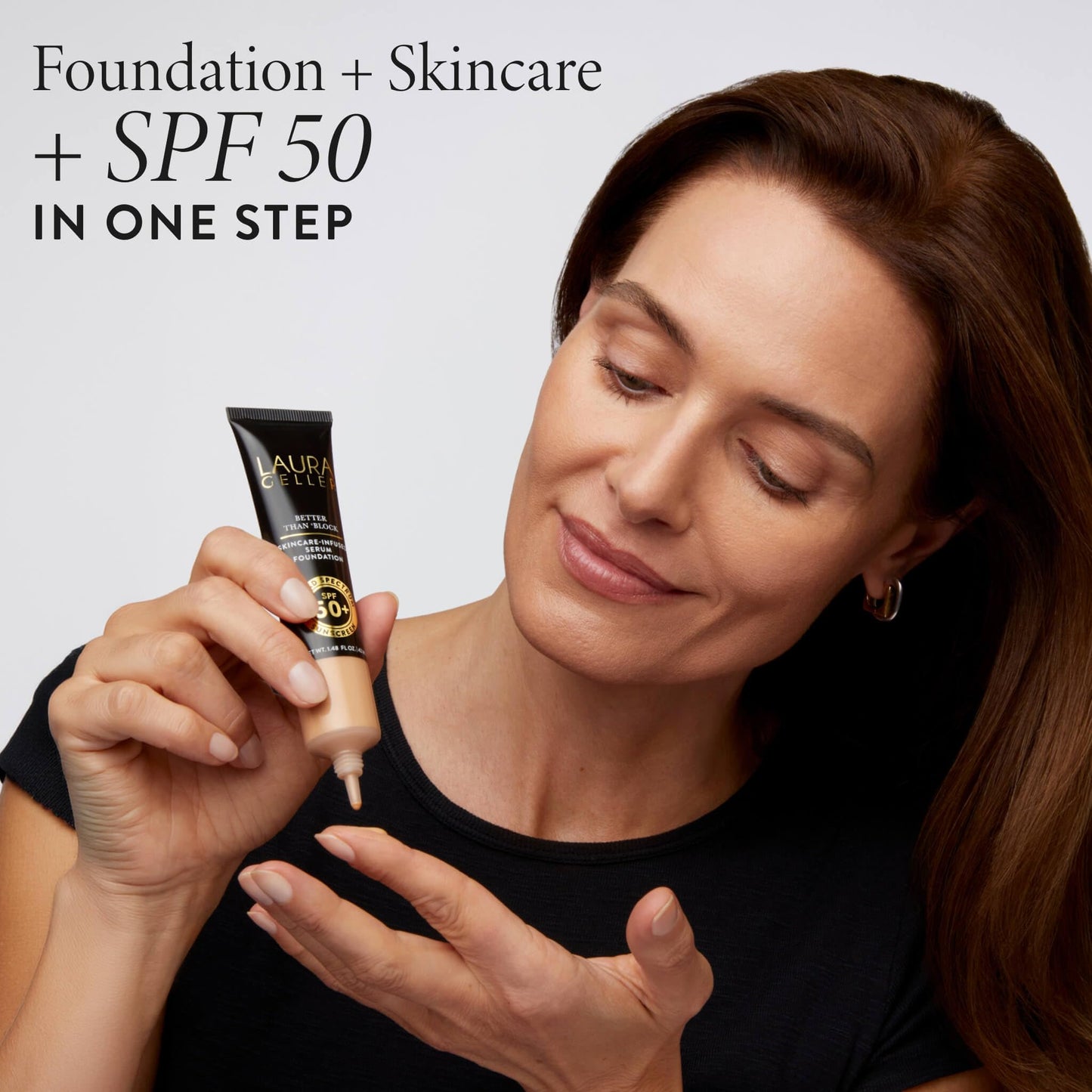 LAURA GELLER NEW YORK Better Than 'Block Skincare-Infused Serum Foundation SPF 50+ for Mature Women –01 Fair, Buildable Coverage – Niacinamide, Vitamins B5 & E – Lightweight, Radiant Finish