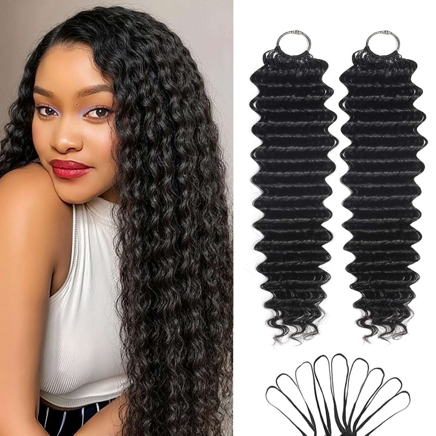 Human Crochet Hair for Black Women - 18" Deep Wave Extensions | Invisible Knots, Pre-Separated Bundles in Natural Color