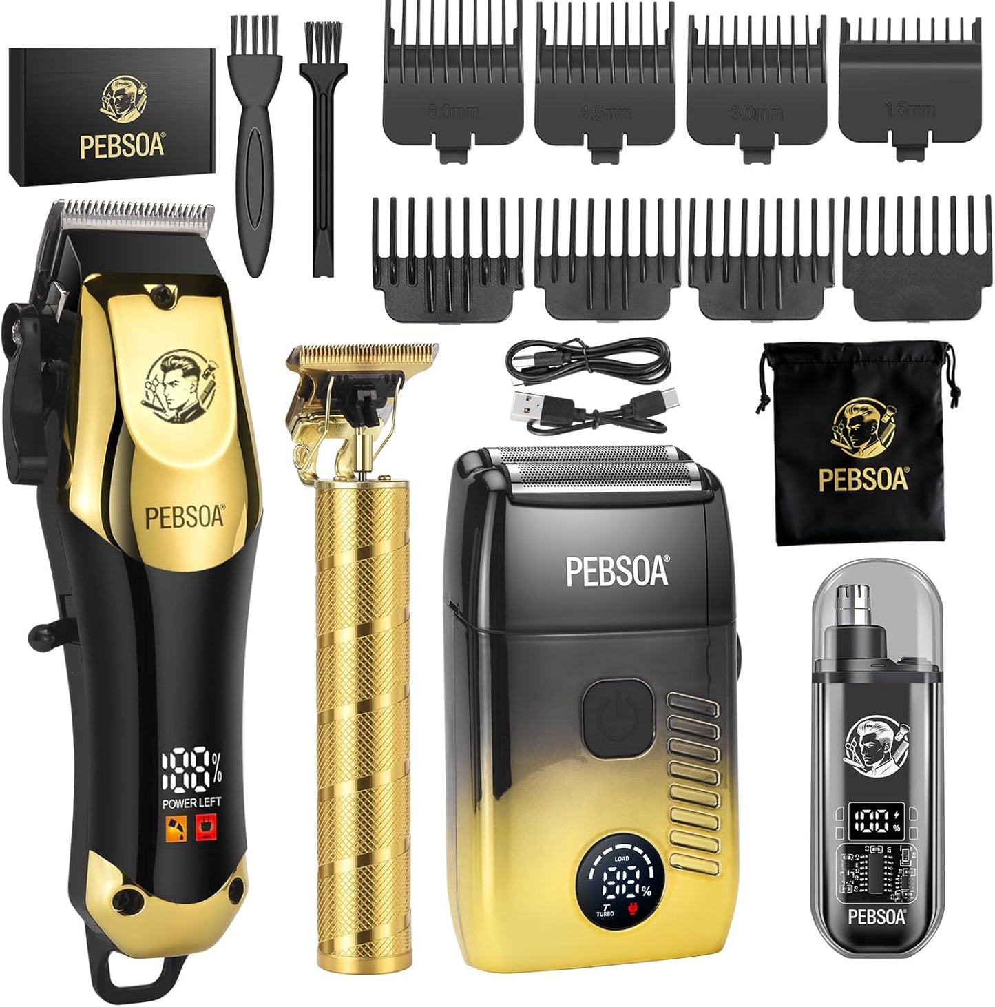 Hair Clippers for Men - Cordless Grooming Set with LED Display | 4-Piece Kit Includes Trimmer & Razor