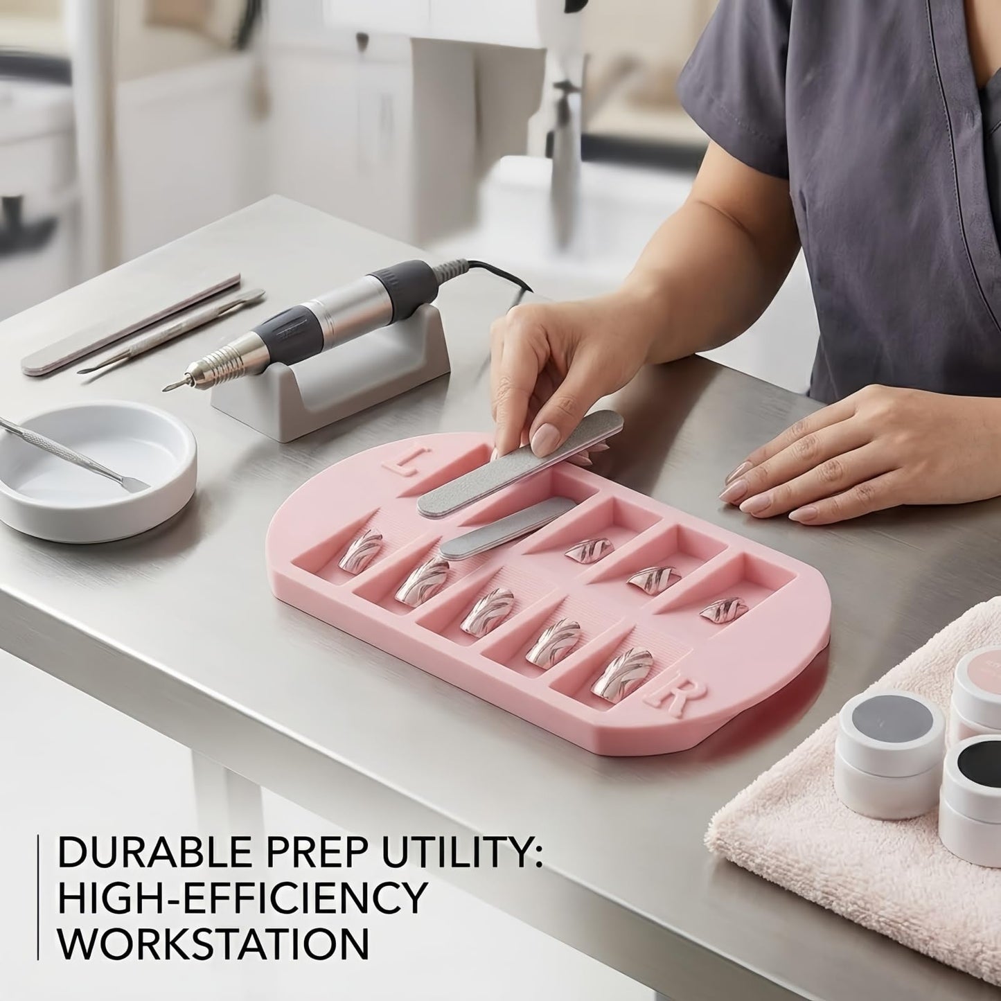 Press-On Nail Sorting Tray & Desktop Organizer, Multi-Compartment Manicure Prep Station, Portable Sizing Workstation for Nail Techs