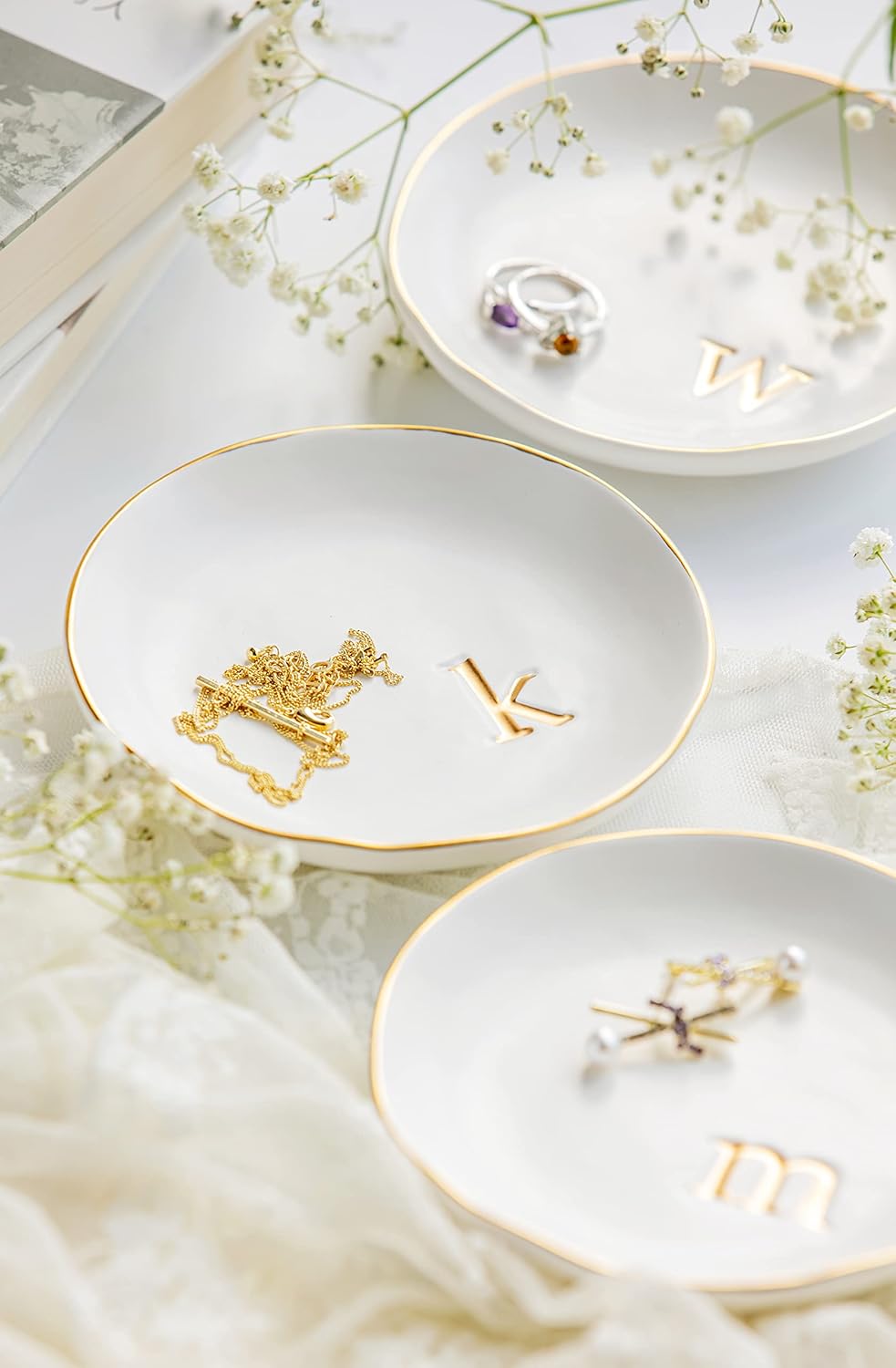 Ceramic Jewelry Tray - Decorative Trinket Dish for Rings, Earrings & Necklaces | 4.75" White Surface