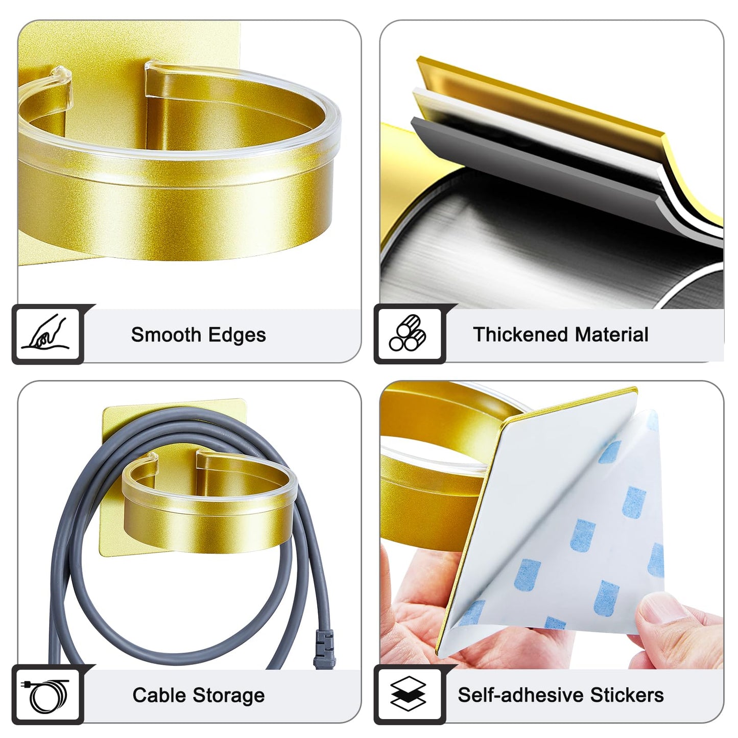 Oukimly Hair Dryer Holder Wall Mounted, Blow Dryer Holder, Hair Tool Organizer for Hair Dryer Storage Hanger, Adhesive Hairdryer Holder for Bathroom Barber Shop (Gold)