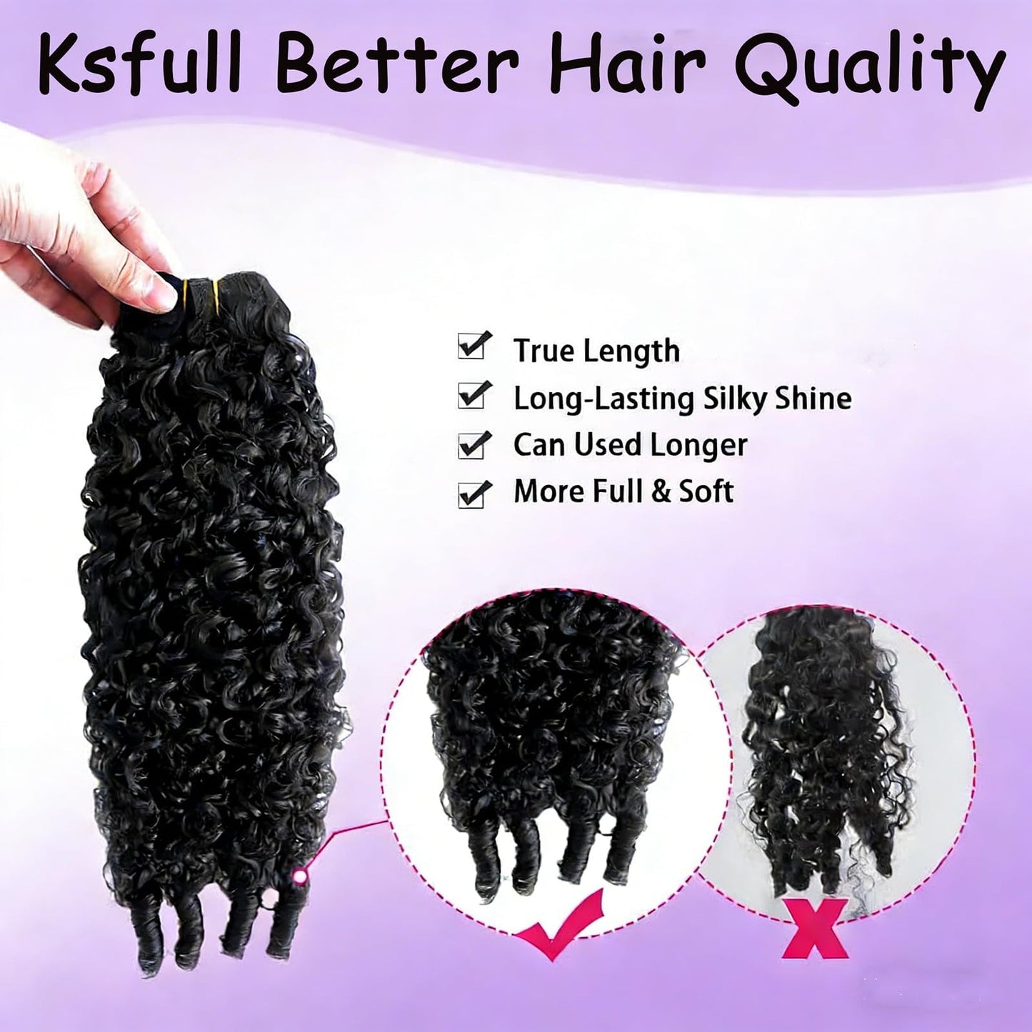 KSFULL Burmese Curly Human Hair Bundles 20 22 24 Inches 3Pcs Water Wave Burmese Curly Bundles Hair Weave with Spiral End 3C4A Quick Weave Hair for Women Natural Black