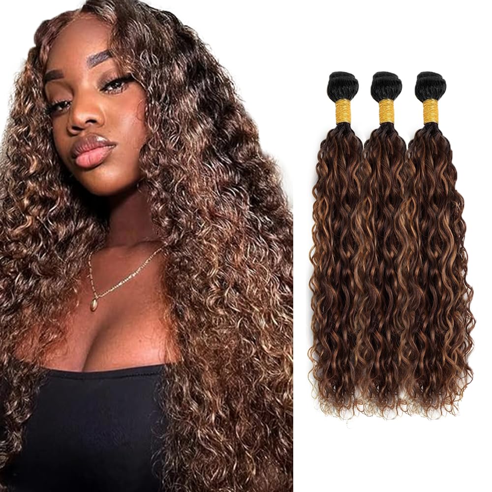 28 30 32 inch 4/30 Human Hair Bundles Ombre Highlight Water Wave Bundles Dark Brown Human Hair Bundle #4 and #30 Color