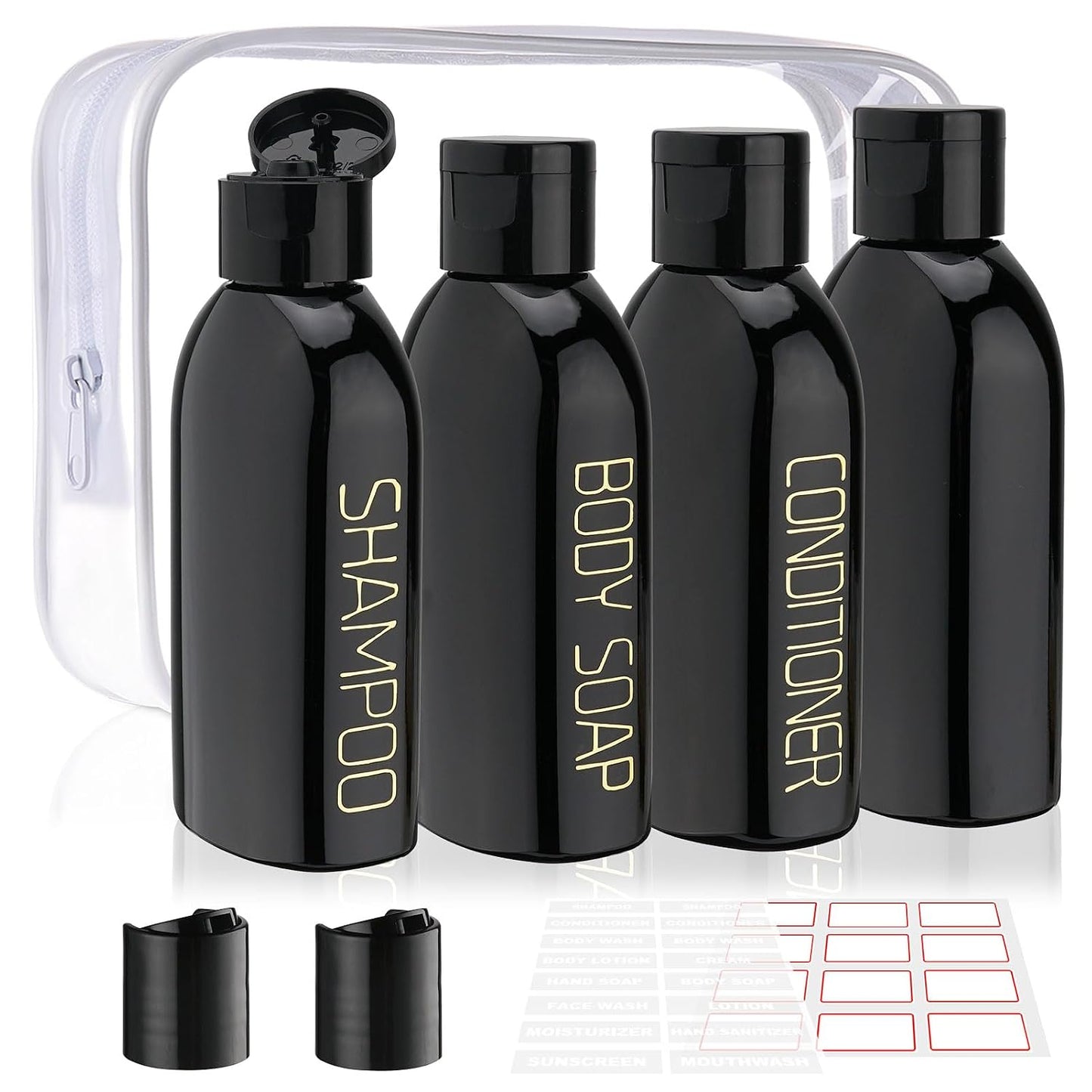 Travel Toiletries Bottles Set - 4PCS 3.4oz Leak Proof Shampoo & Conditioner Containers | TSA Approved Squeeze Bottles