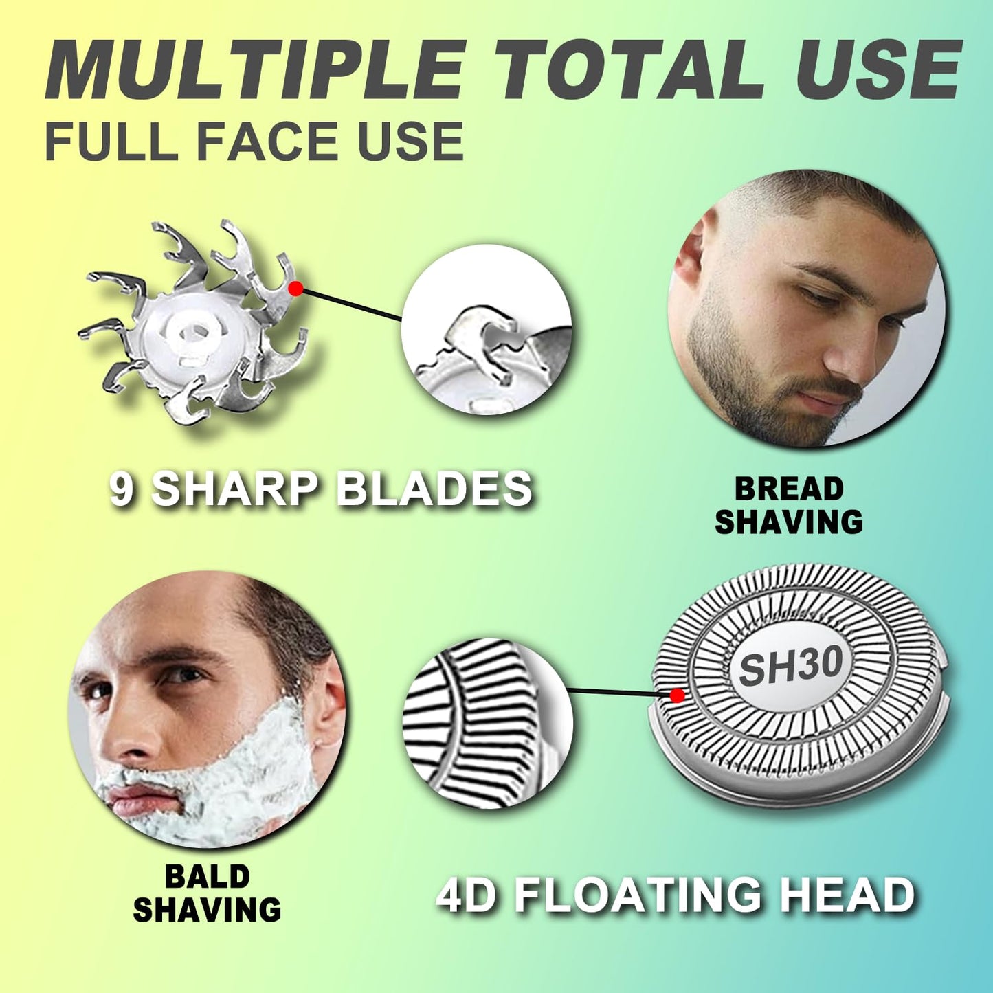 3 Packs SH30 Replacement Heads Compatible with P-hilips Norelco Series 3000 Replacement Heads,Electric Shaver Blades & Cutters Compatible with Series 3000, AquaTouch, PowerTouch Shavers