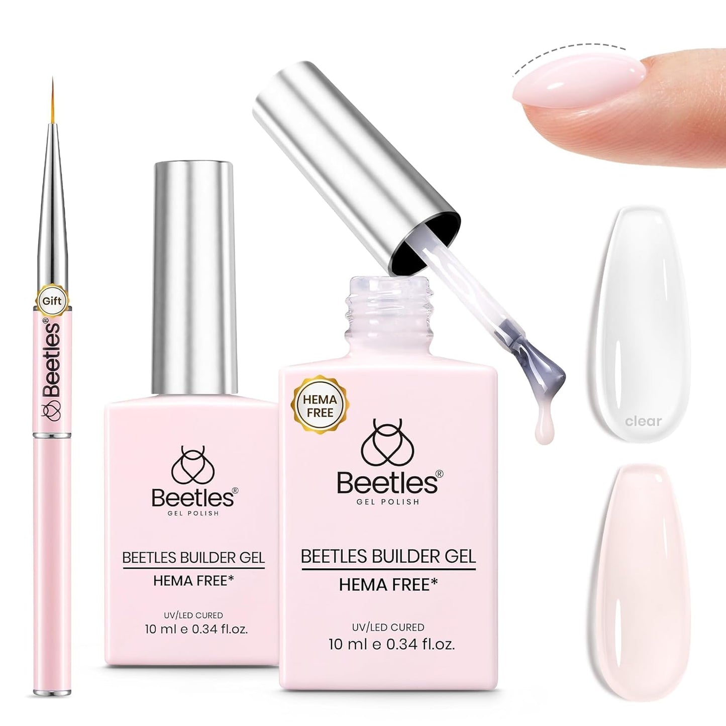 Beetles Builder Gel - Clear Nail Strengthening Gel Set | 3 Pcs for DIY Salon Use, UV & LED Compatible
