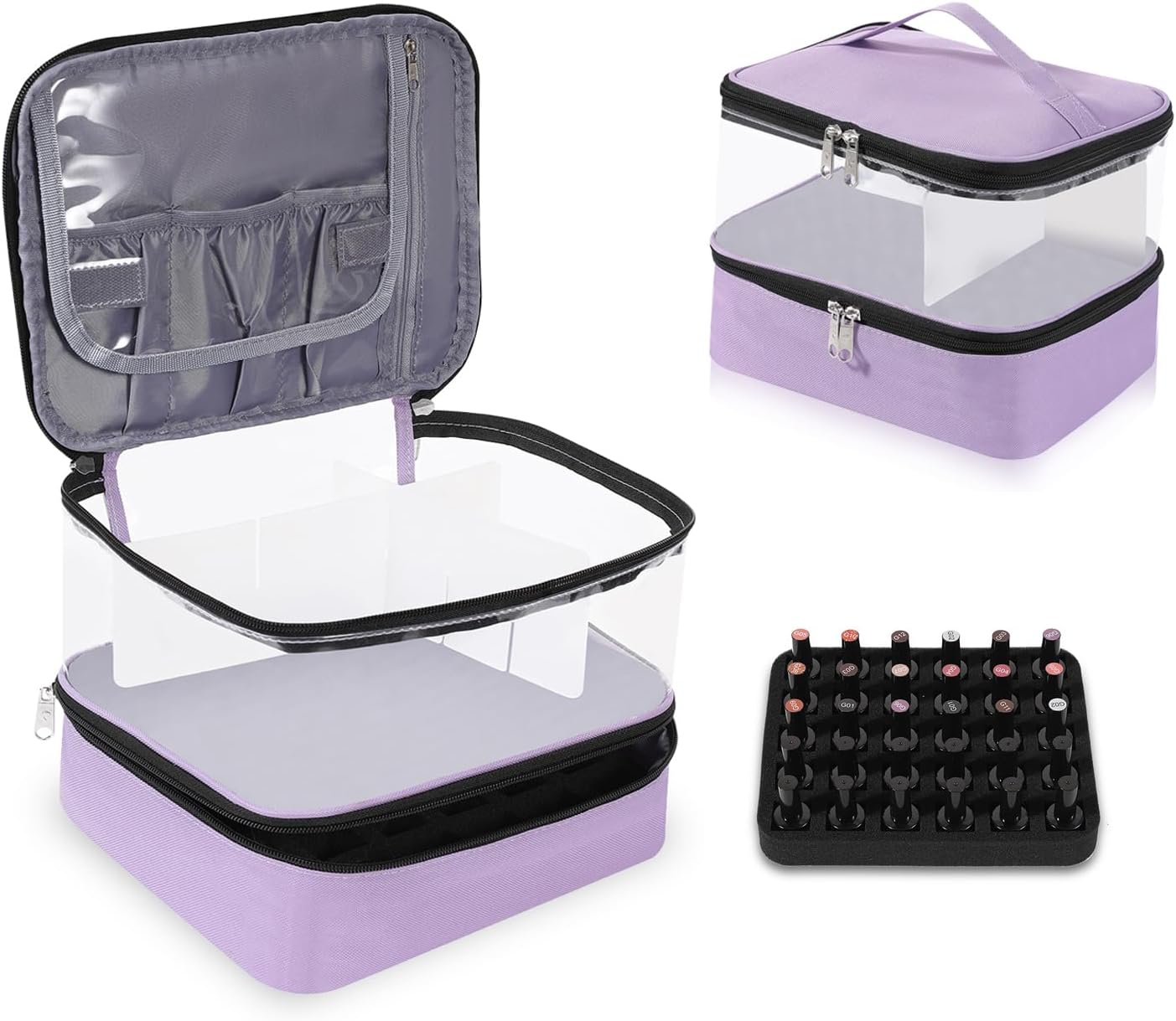 Clear Nail Polish Organizer - Holds 30 Bottles | Portable PVC Case with Manicure Tools Storage Sections