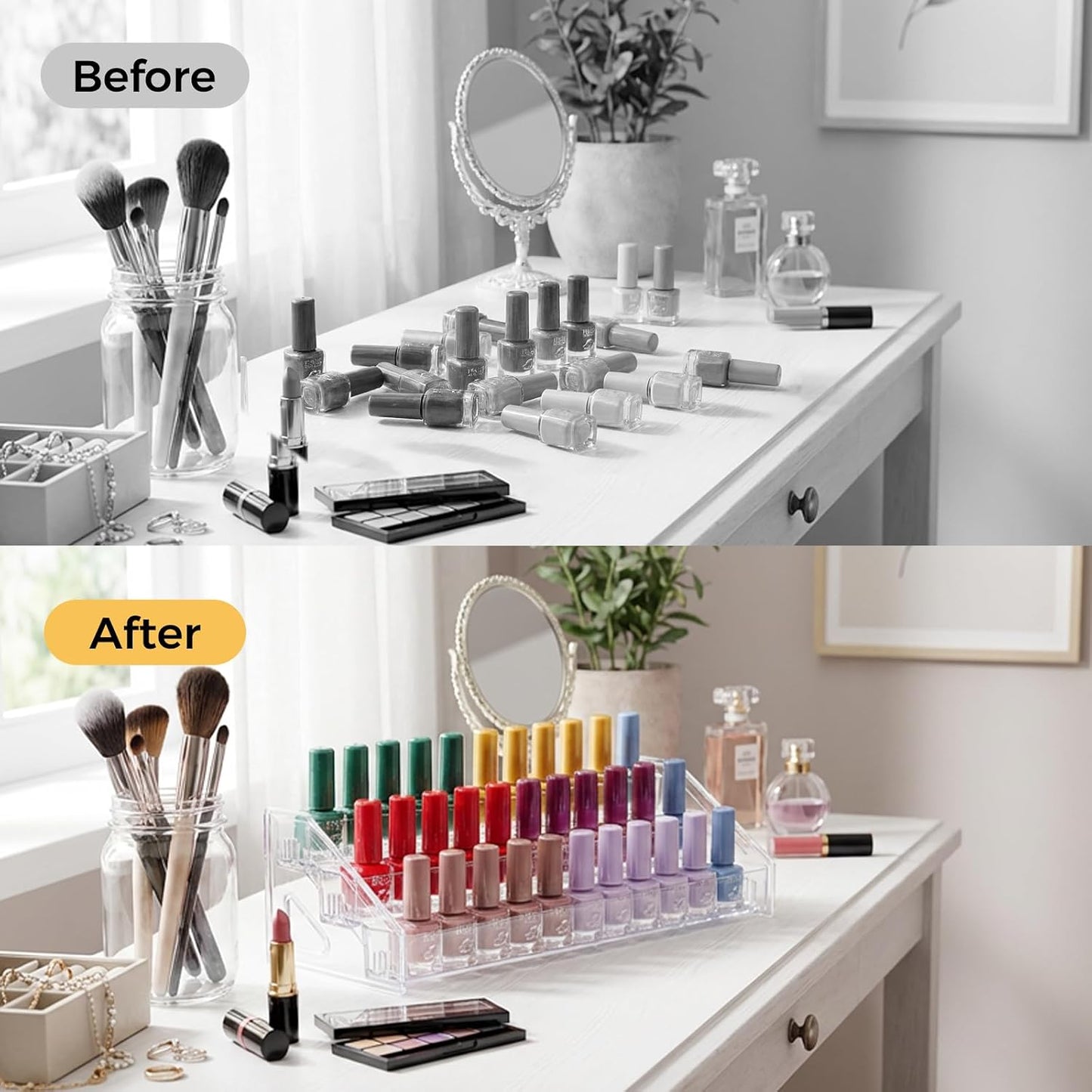 Acrylic Nail Polish Organizer - 3-Tier Clear Display Rack for Makeup, Essential Oils & Sunglasses | Holds 36 Bottles