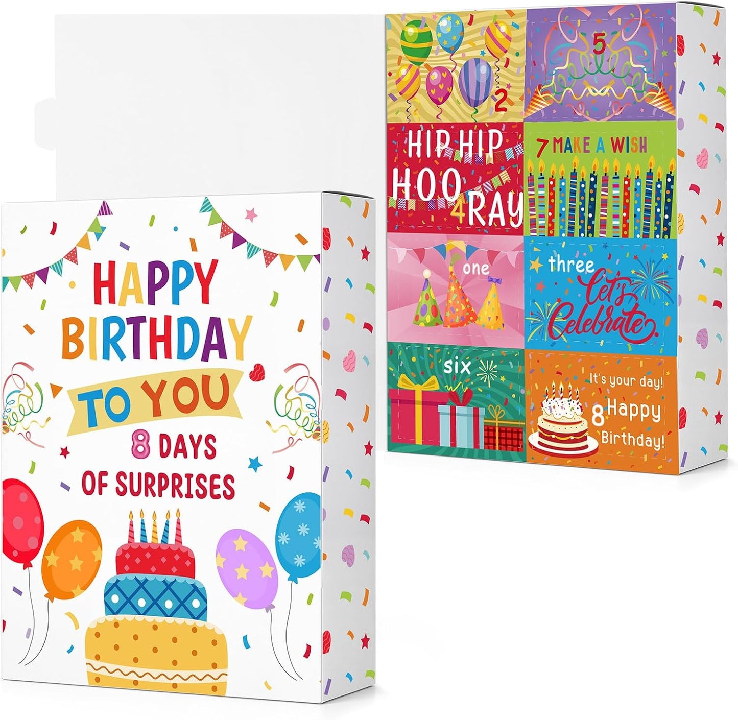 Birthday Advent Calendar Gift Box - 8 Days Countdown Containers | Fill It Yourself with Raffia Grass for Party Favors (Macaron)