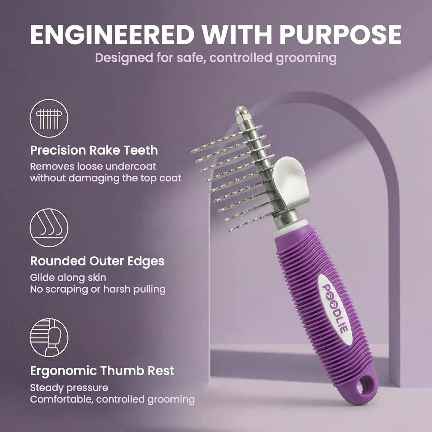 Poodle Dematting Fur Rake Comb - 2.5" Steel Blades for Dogs & Cats | Detangle Matted Undercoat Hair