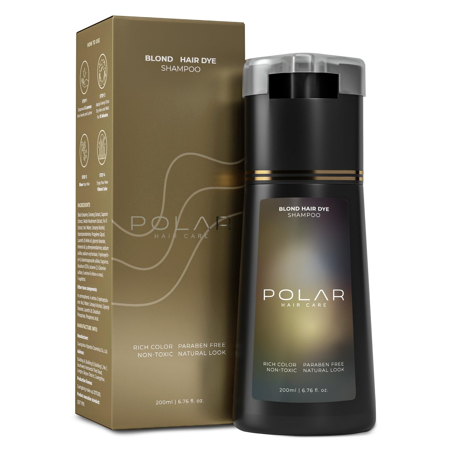 Polar Haircare - Blonde Dye Shampoo for Women and Men - Gray Coverage Color Cleanser, Semi-Permanent Golden Tone Kit, Light Color Wash, Quick Application Formula, Natural Looking Highlights 6.76 Fl Oz