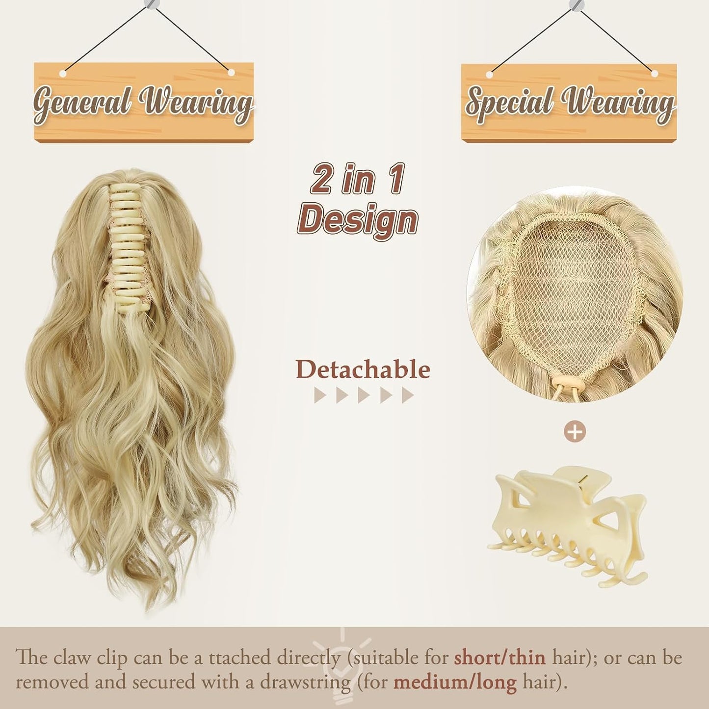 Claw Clip Ponytail Extensions - 14 Inch Short Wavy Gray Hairpiece for Women | Thick Synthetic Ponytail