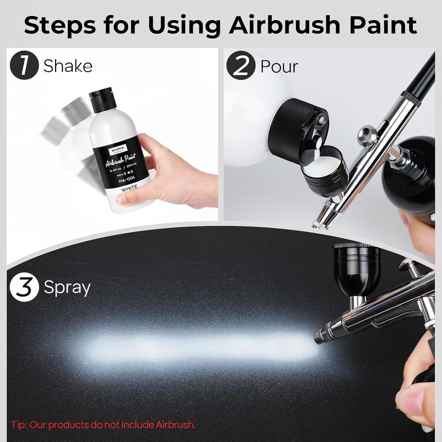 Nicpro White Airbrush Paint - Opaque Water-Based Acrylic for Models, Wood, Canvas | 8.45 oz (250 ml)
