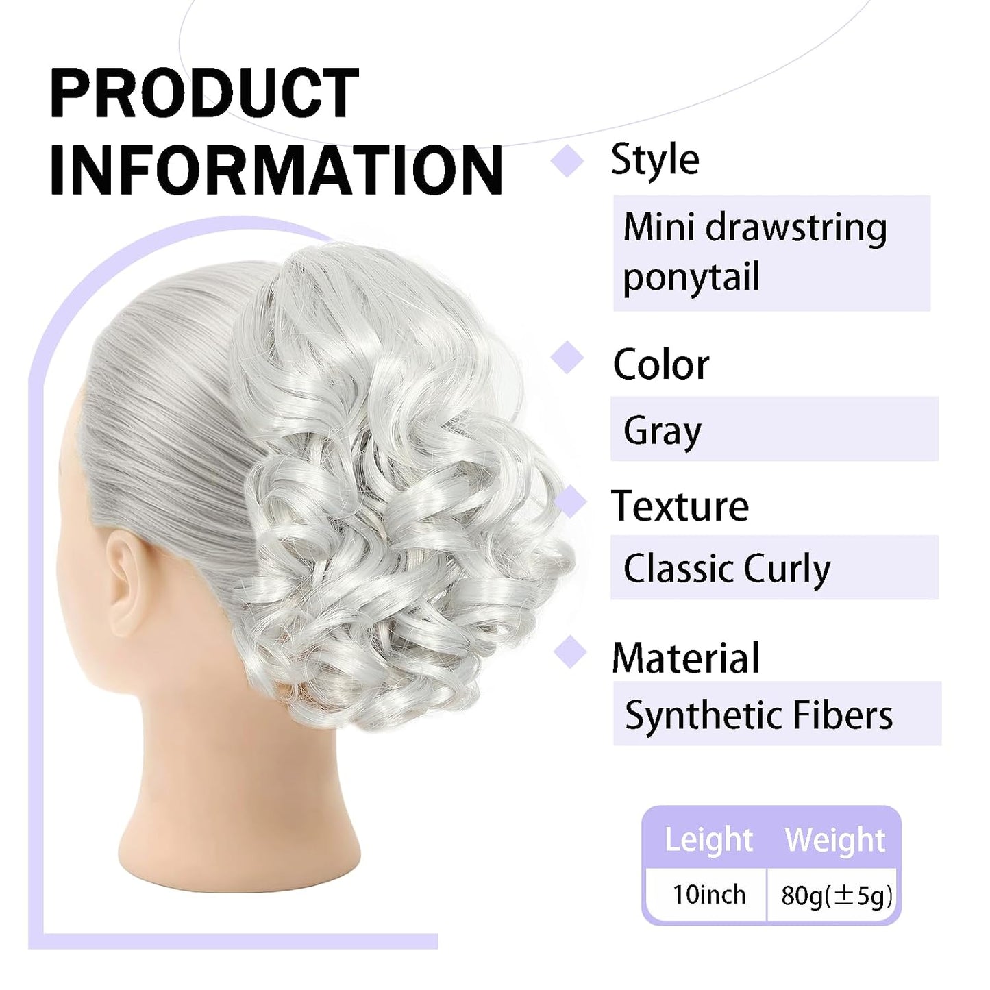 Curly Ponytail Extension - 10 Inch Drawstring Gray Synthetic Hairpiece for Women | Perfect for Daily Wear & Parties