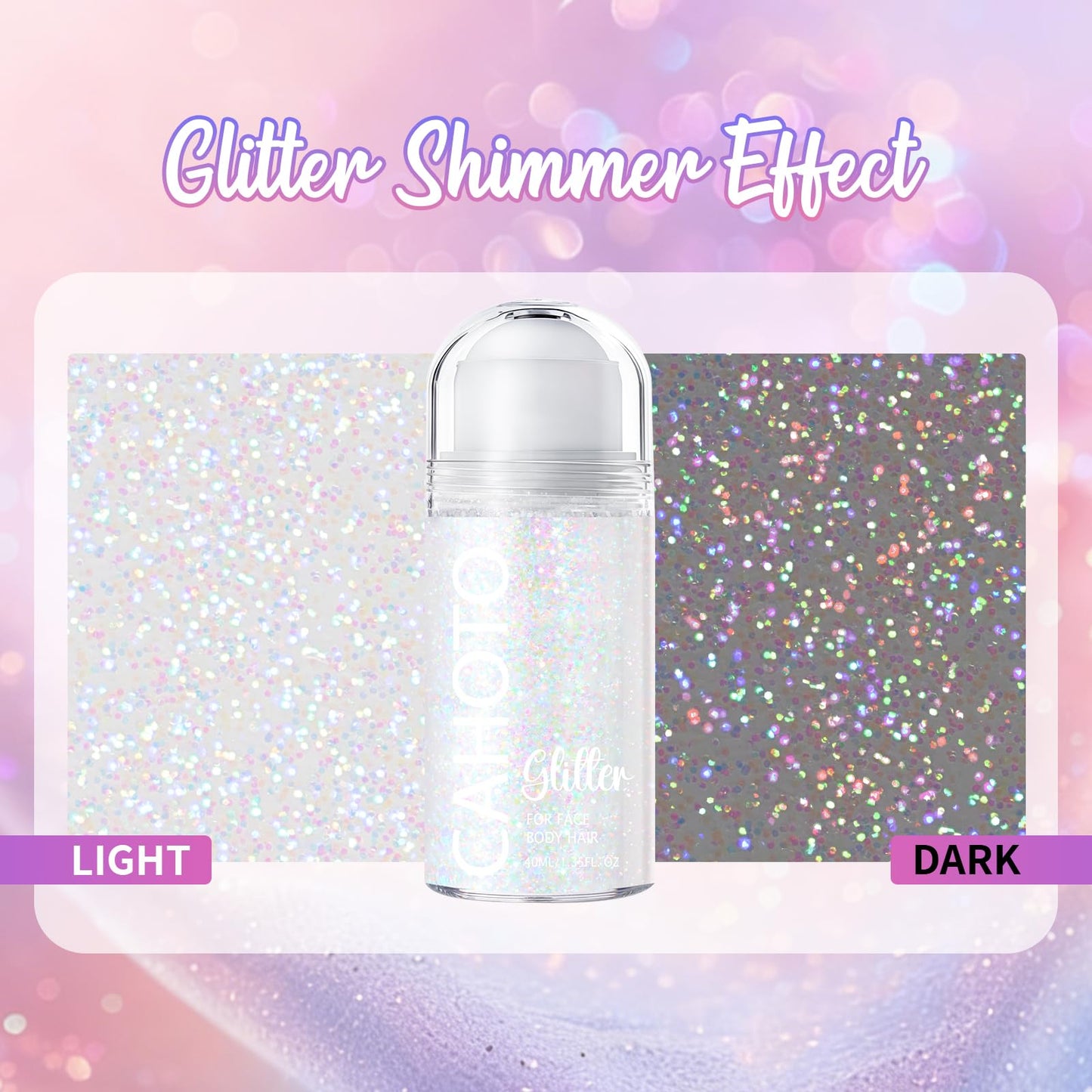 CAHOTO Dazzle Rolling Glitter for Face Body & Hair, Sparkling Holographic Shimmer, Roll-on Sequins for Singer Concert Rave Festival Halloween Party Carnival, 1.35fl.oz
