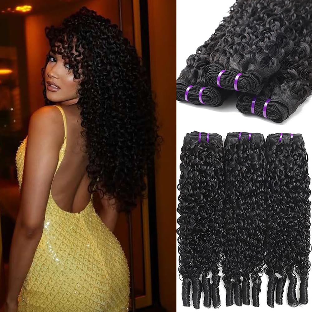 Burmese Curly Hair Bundles - 14A Virgin Water Wave | 4 Bundles 14-20 Inch Natural Black Wet & Wavy Extensions